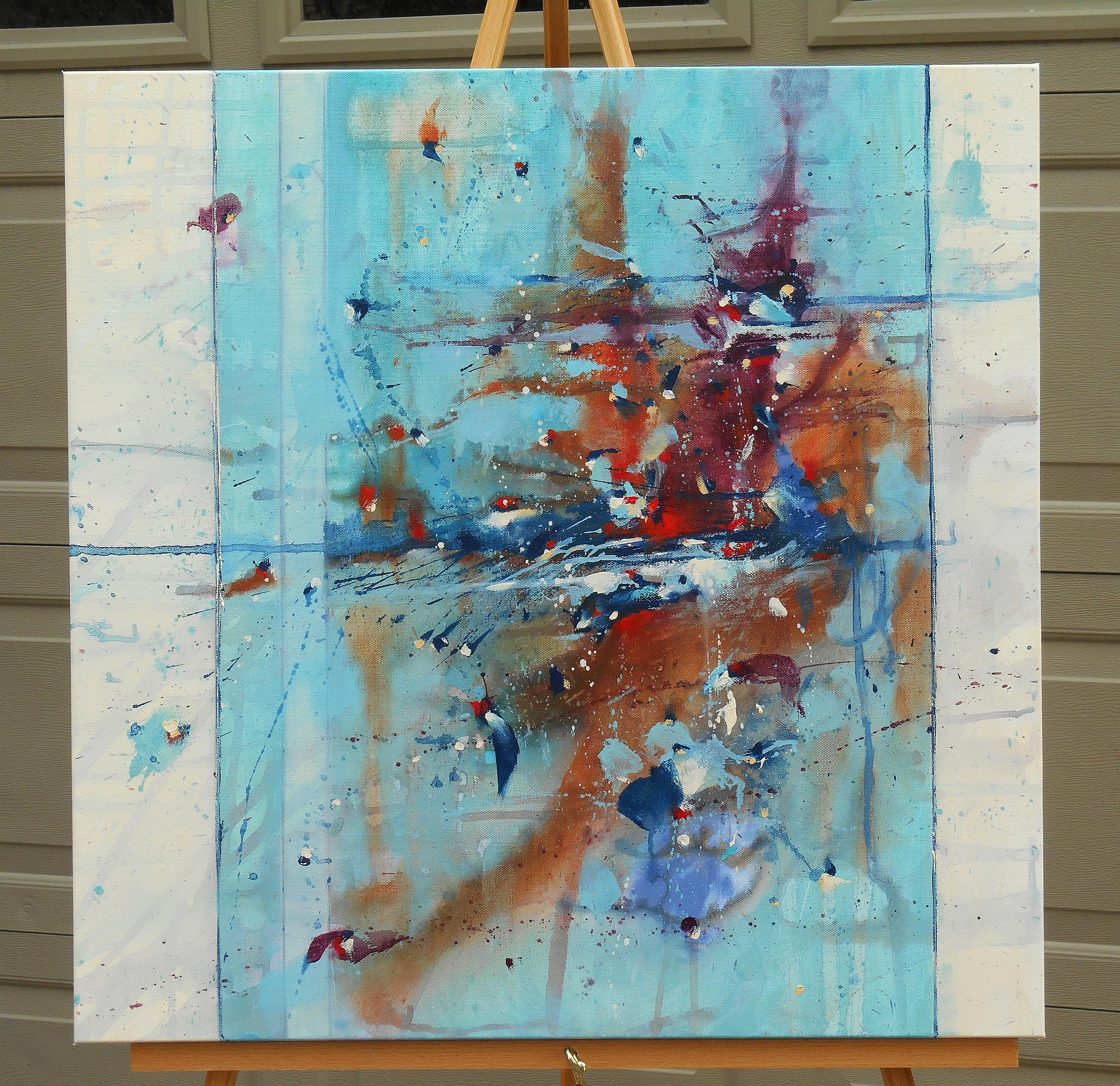 Chasing Secrets, Abstraktes Ölgemälde (Blau), Abstract Painting, von Cynthia Ligeros