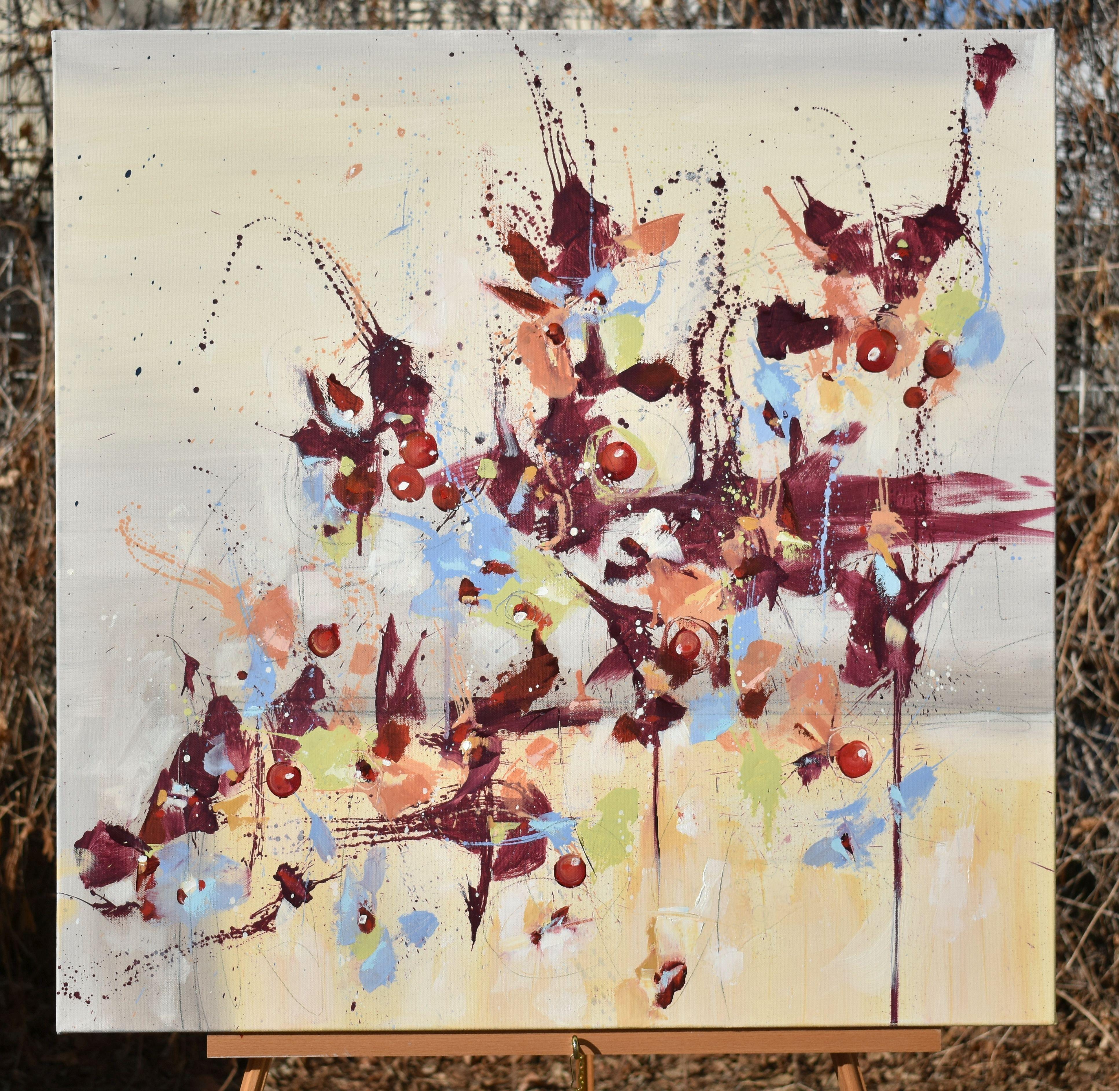 Fleur de Nostalgie (Flower of Longing), Abstraktes Ölgemälde (Beige), Abstract Painting, von Cynthia Ligeros