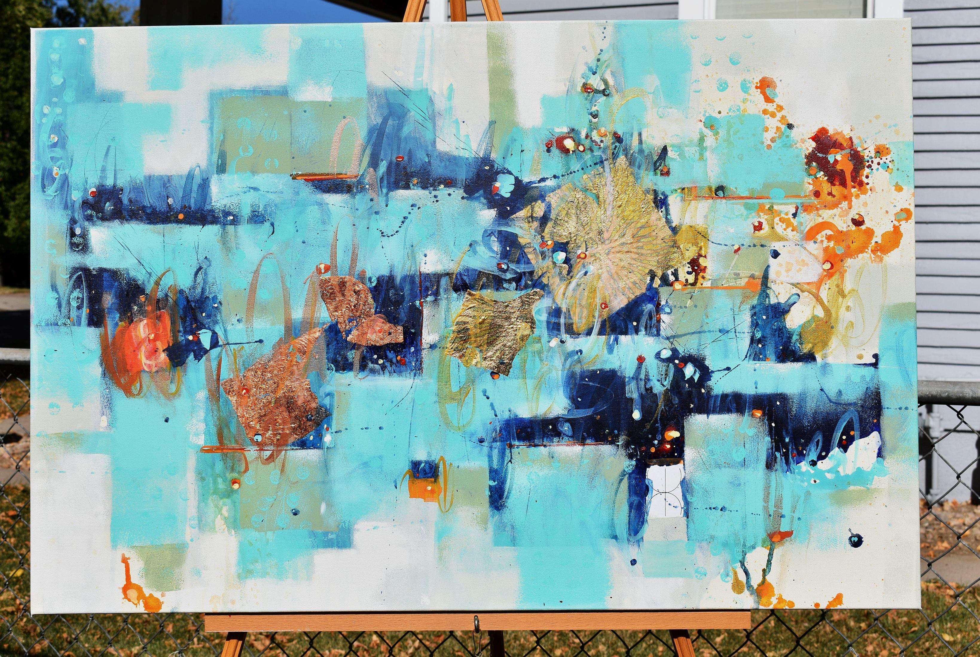 Light of the Harvest Moon, Abstraktes Gemälde (Blau), Abstract Painting, von Cynthia Ligeros