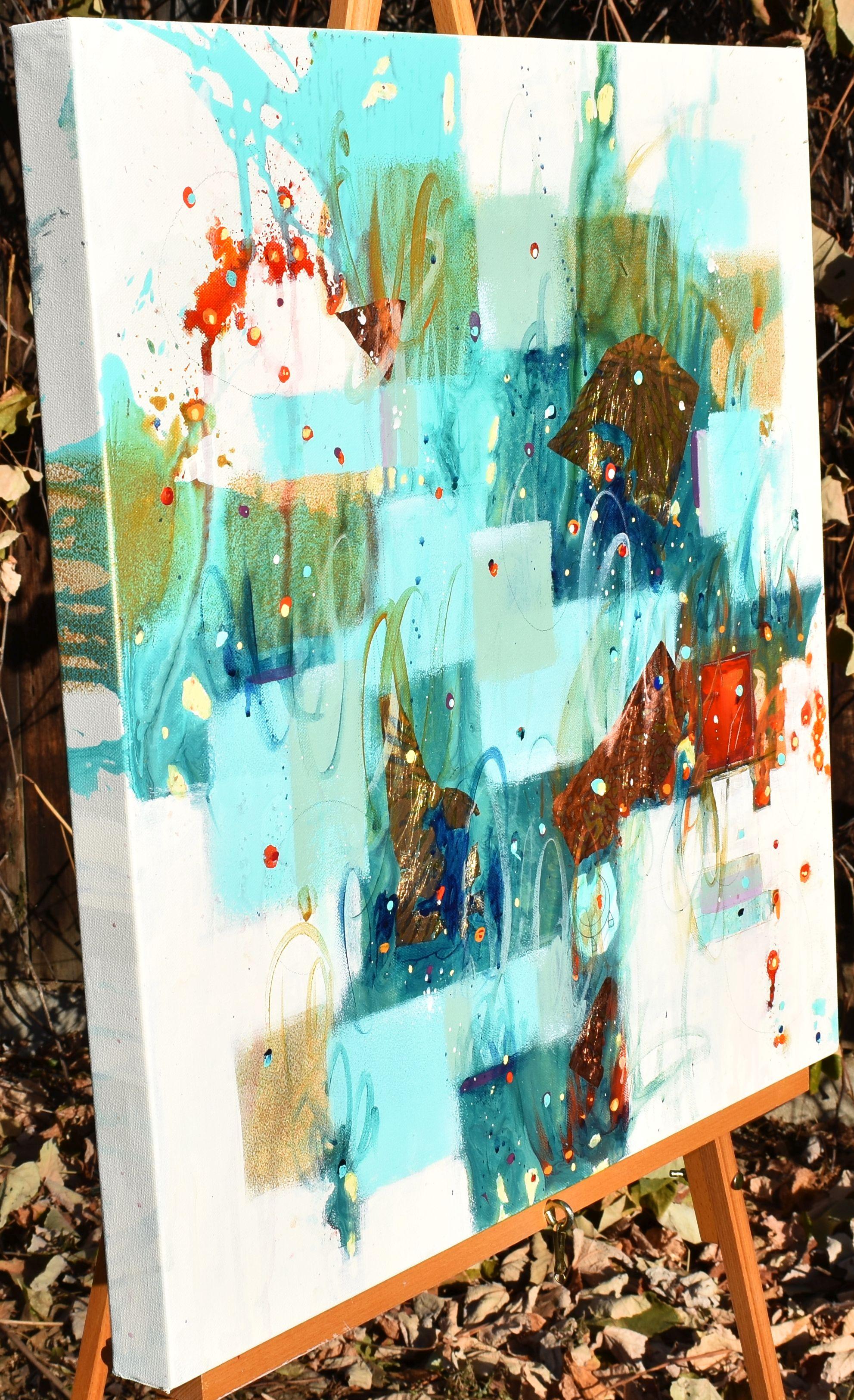 Una giornata invernale, pittura astratta - Painting di Cynthia Ligeros