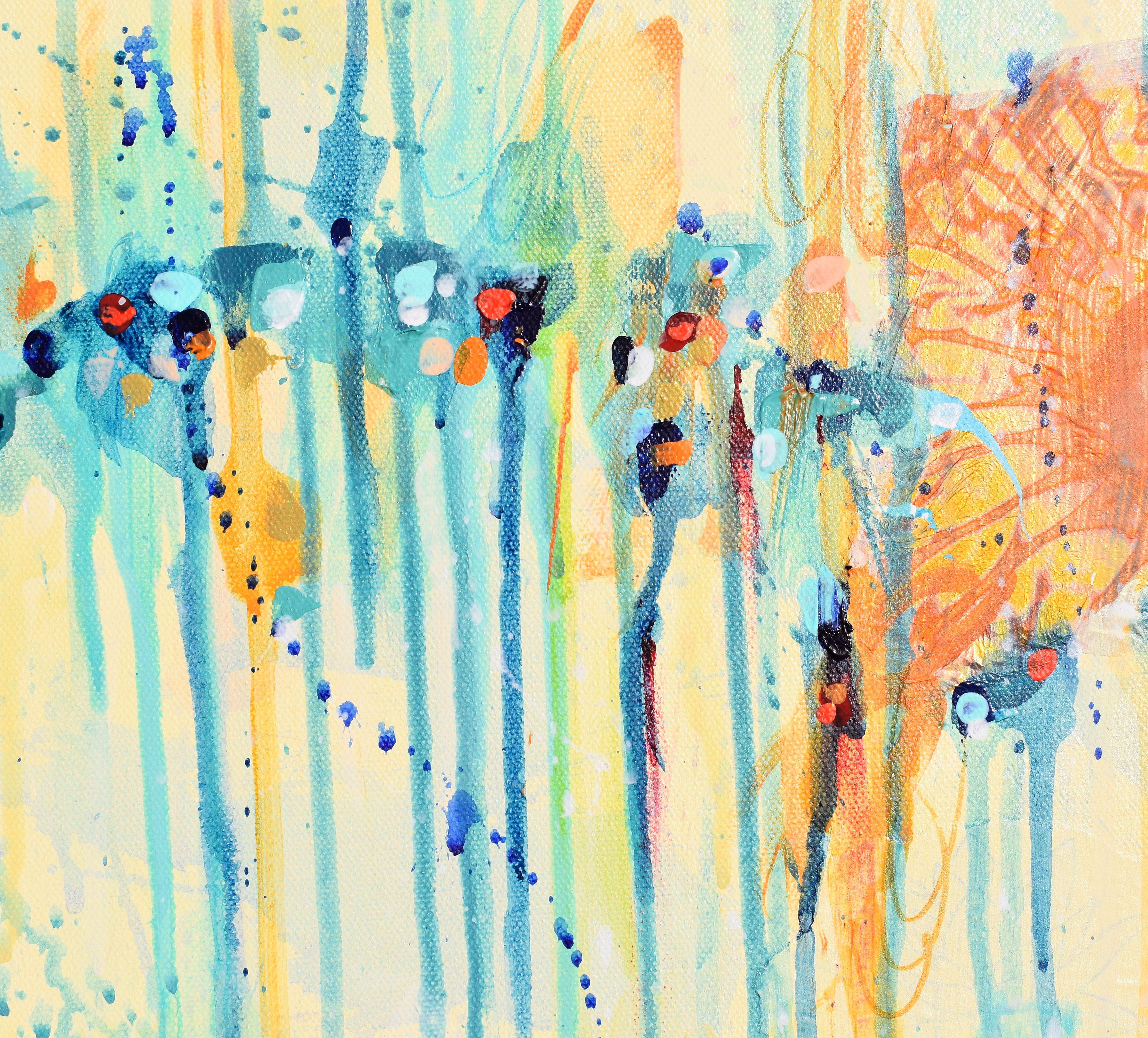 <p>Commentaires de l'artiste<br>L'artiste Cynthia Ligeros présente un abstrait panoramique d'un crépuscule d'hiver lunatique. Les teintes de bleu et de jaune scintillent dans toute la composition. Elle s'inspire des couleurs et des sentiments