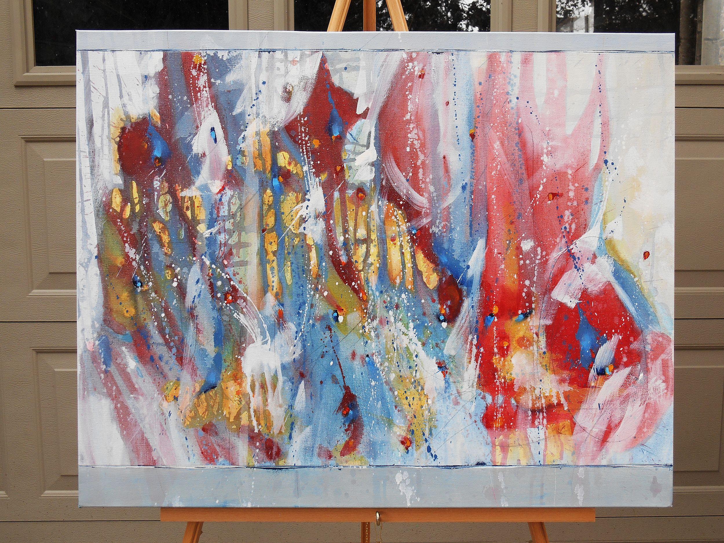 <p>Artist Comments<br>Artist Cynthia Ligeros presents an abstract inspired by the stunning colors in the clouds rising at dawn. The expressive brushwork depicts red clouds and heavenly bodies in mesmerizing movements. Cynthia creates organic forms