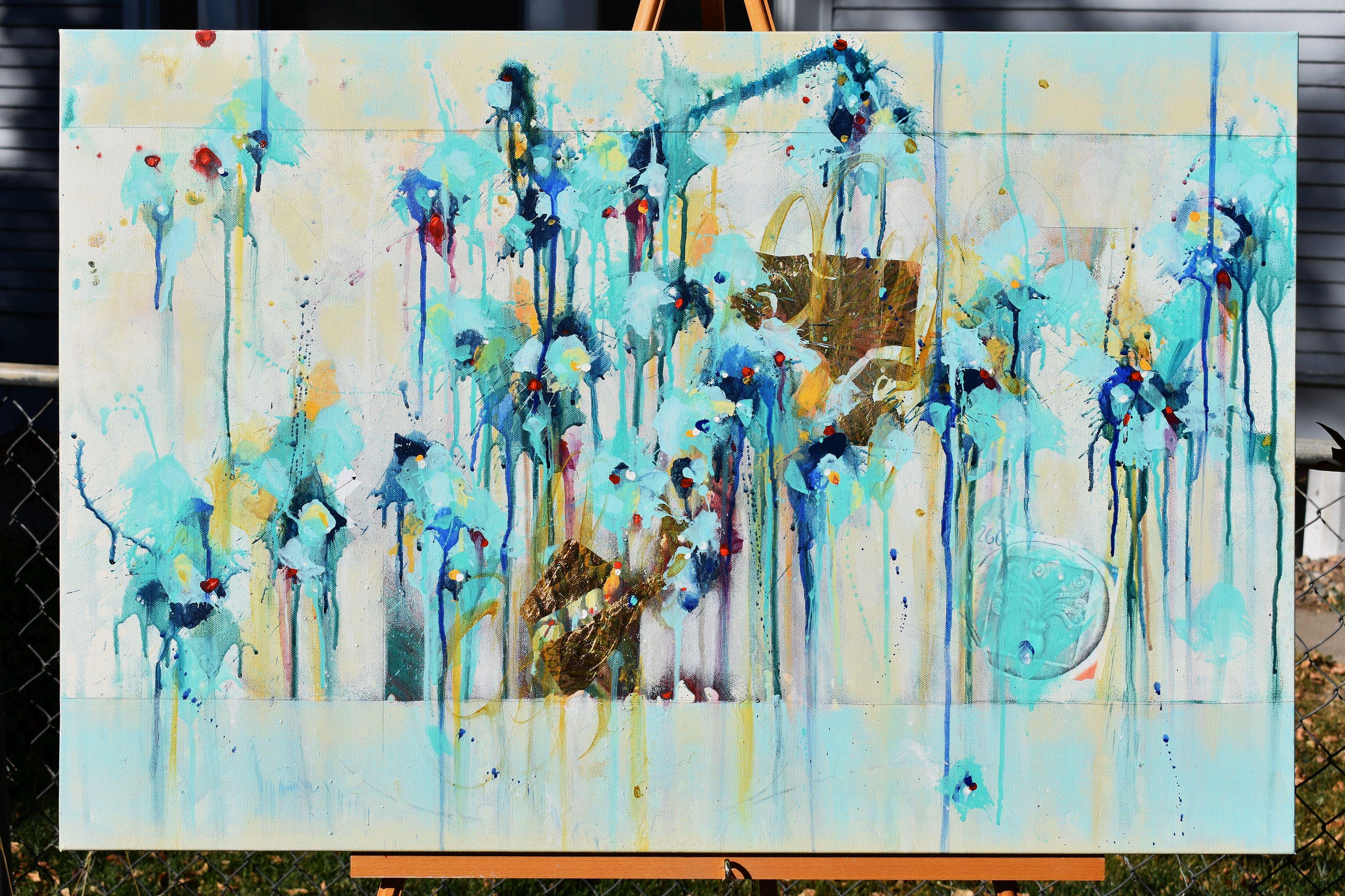 Whispering Winds of November, Abstraktes Gemälde (Blau), Abstract Painting, von Cynthia Ligeros