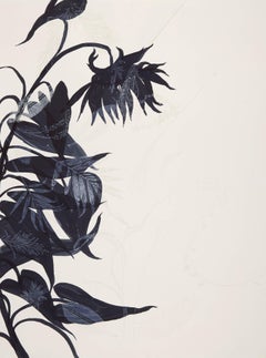 Charmed Monotype, Botanical works on paper, Dark Blue, One of a kind