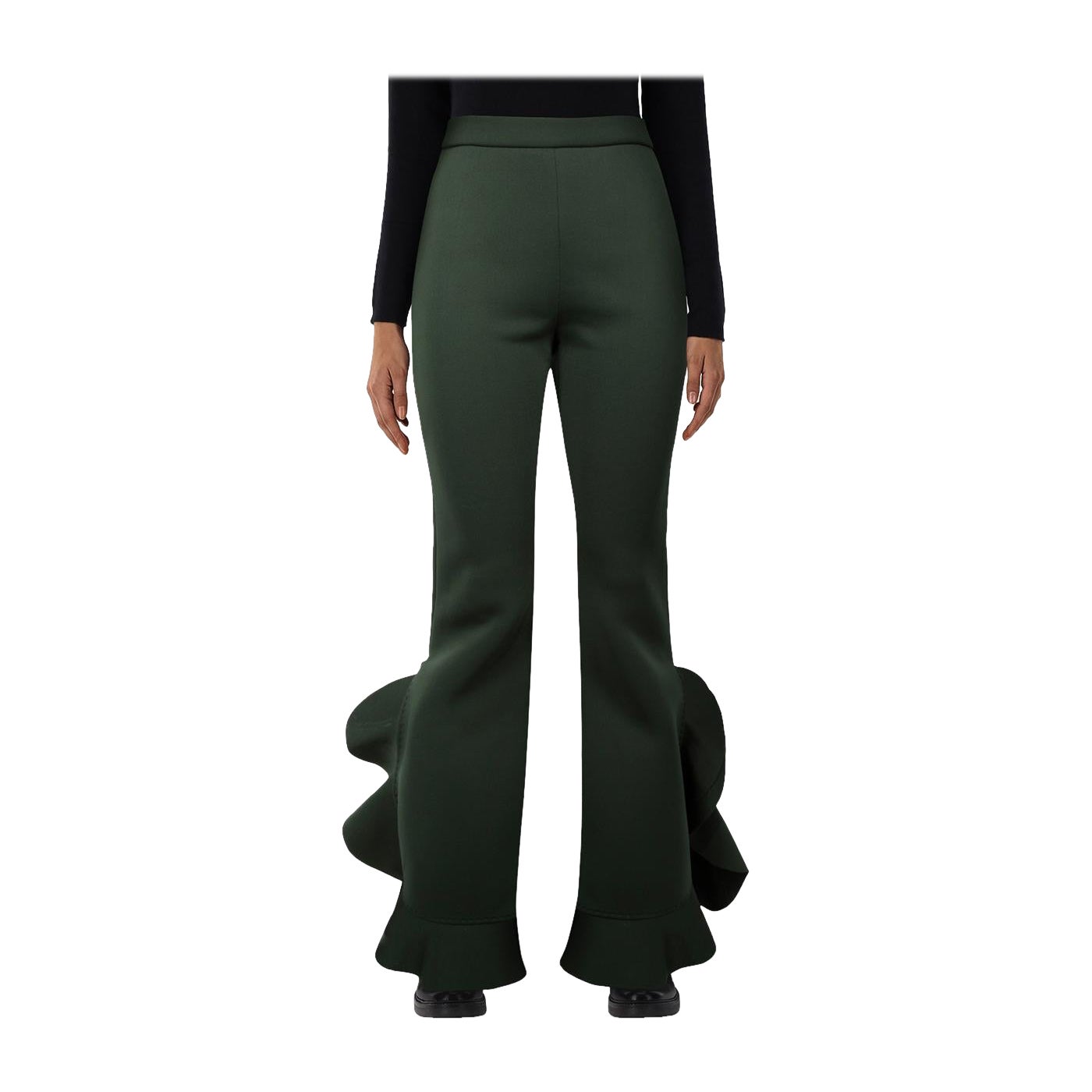 Cynthia Rowley Green Flounced Hem Trousers Size XS For Sale