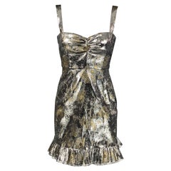 CYNTHIA ROWLEY Size 4 Silver & Gold Polyester / Lurex Jacquard Mini Dress