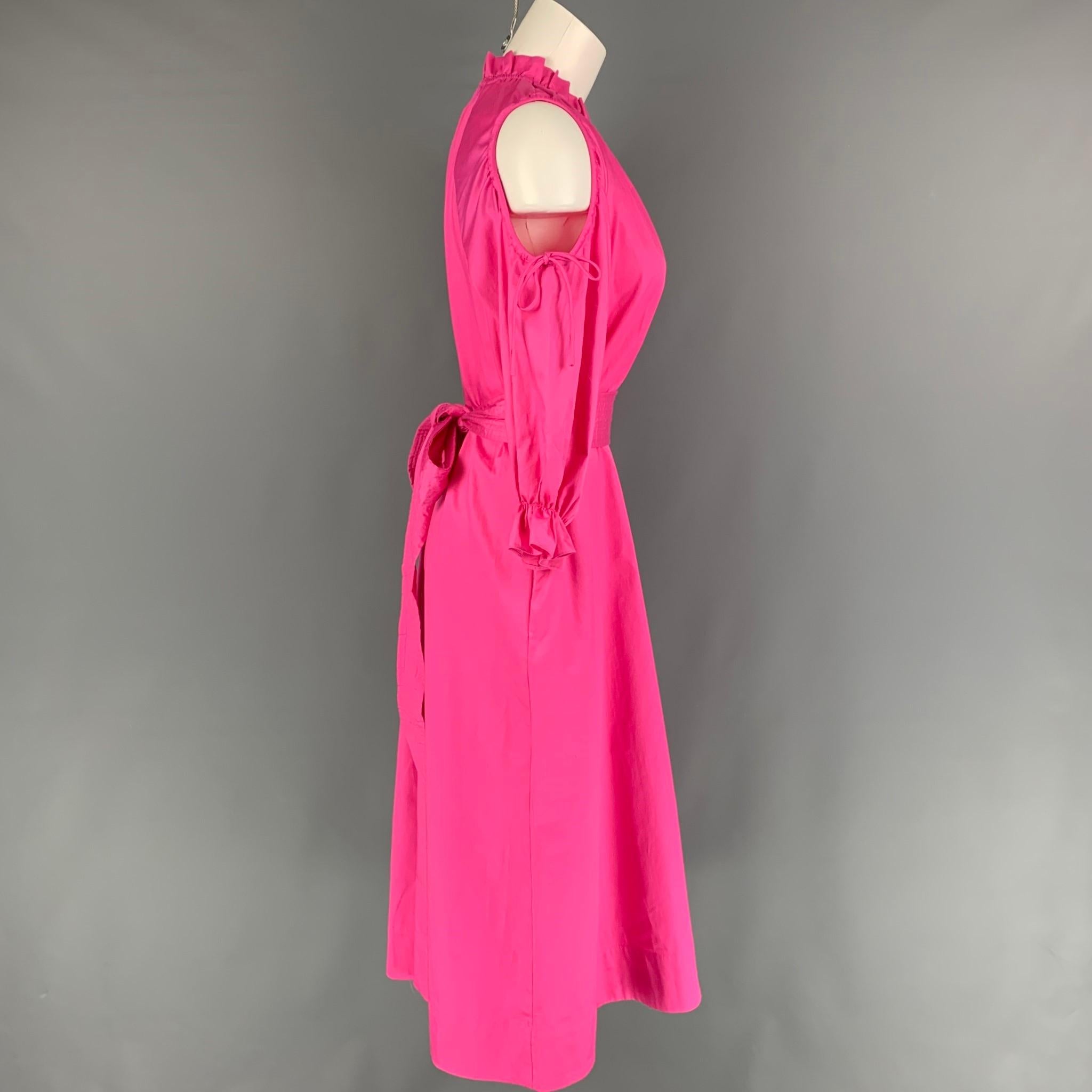 CYNTHIA ROWLEY dress comes in a pink cotton featuring cutout shoulder details, ruffled neckline, elastic sleeves, slit pockets, and a belted detail. 

Very Good Pre-Owned Condition.
Marked: XS
Original Retail Price: $395.00

Measurements:

Shoulder: