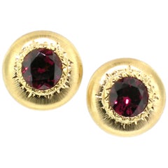 Cynthia Scott, boucles d'oreilles en grenat rhodolite 2,02 carats et or 18 carats, fabriquées en Italie