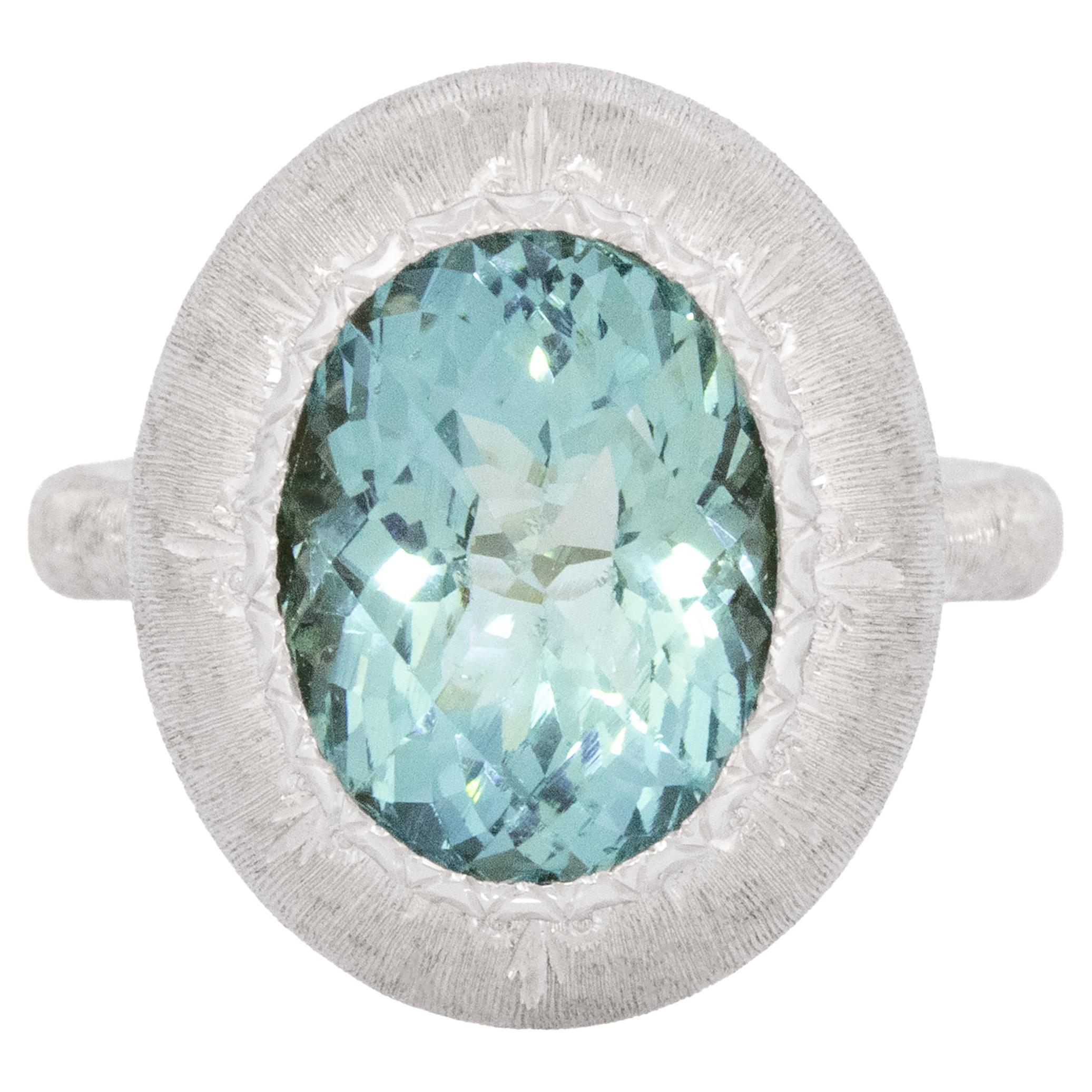 5.80ct Aquamarine in 18kt Gold Ring, Handmade in Florence, Italy For Sale