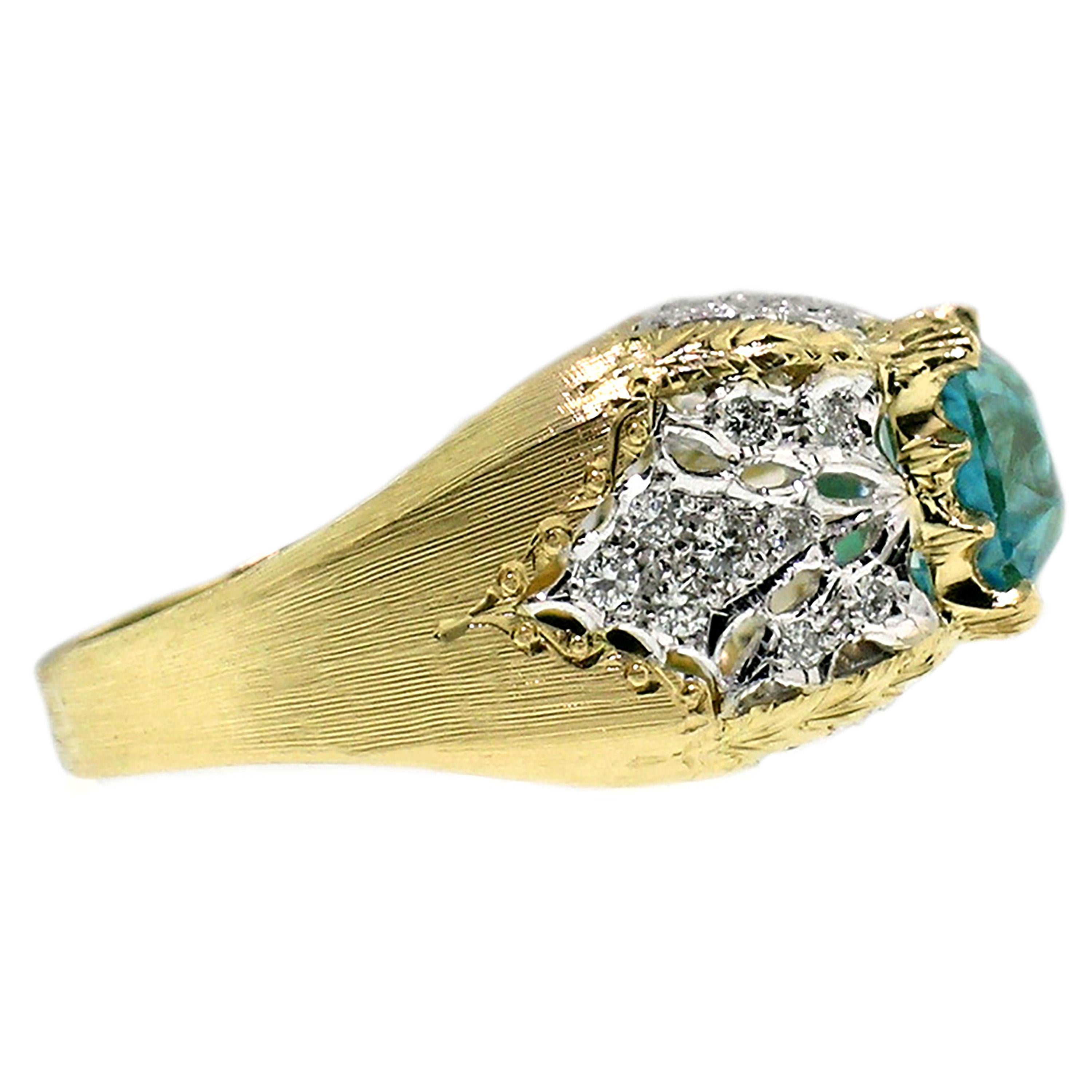 Radiant Cut Cynthia Scott 8.69ct Cambodian Blue Zircon in 18kt Diamond Ring, Made in Italy For Sale