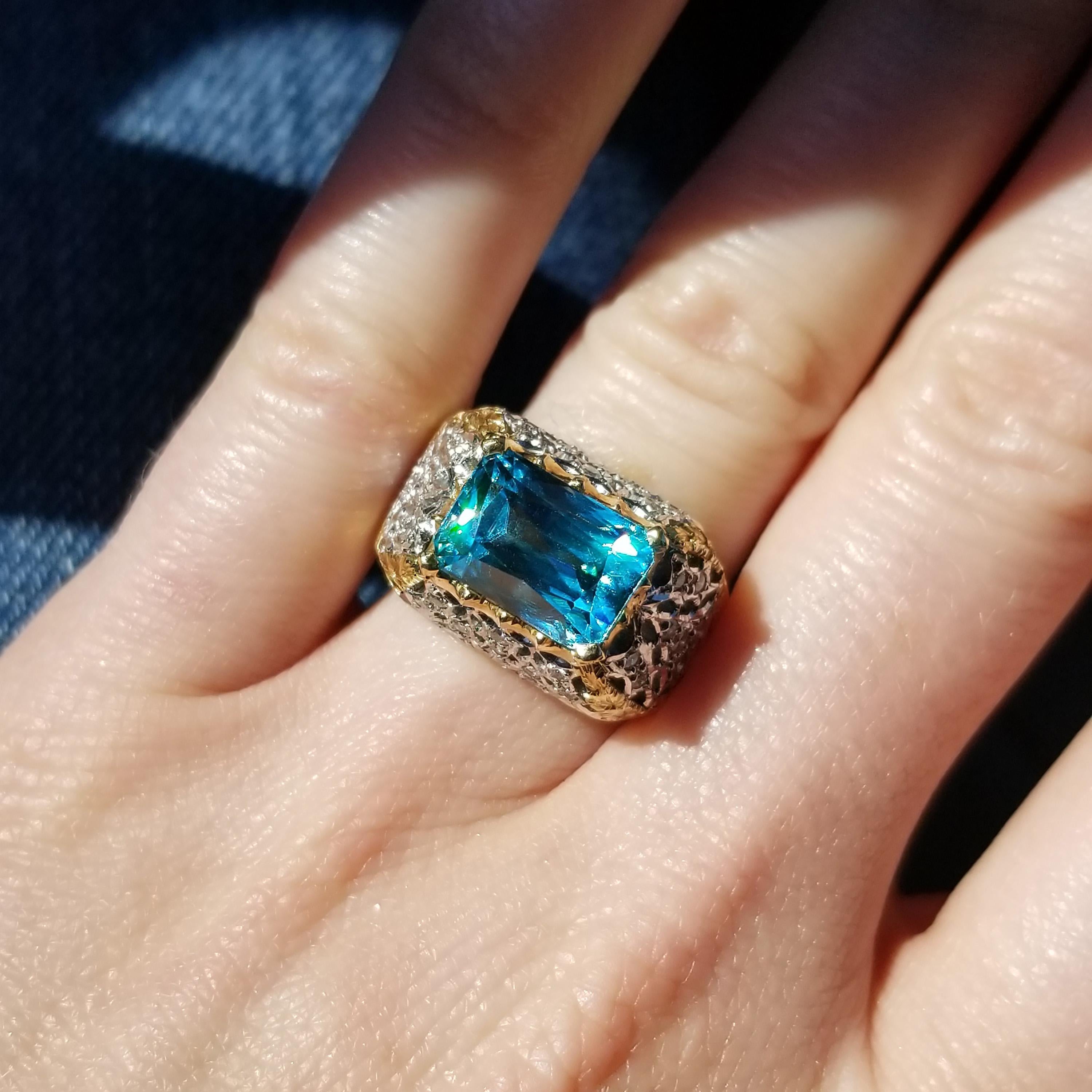 Cynthia Scott 8.69ct Cambodian Blue Zircon in 18kt Diamond Ring, Made in Italy For Sale 2