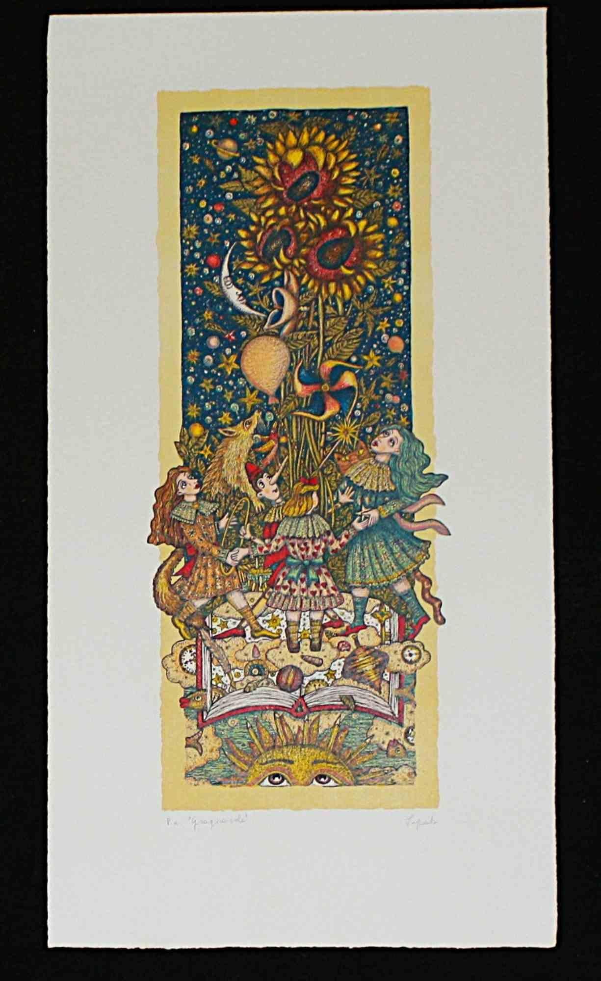 Engraving made on zinc plate on Sicar paper 310 gr/m2, paper size 82cm x 44cm, work size 63cm x 25cm. Excellent condition, slight signs of use, no defects.

firma P.A. work title “Girasoli”  Dry stamp Stamperia D’arte Caprini
 
Cynthia Segato was