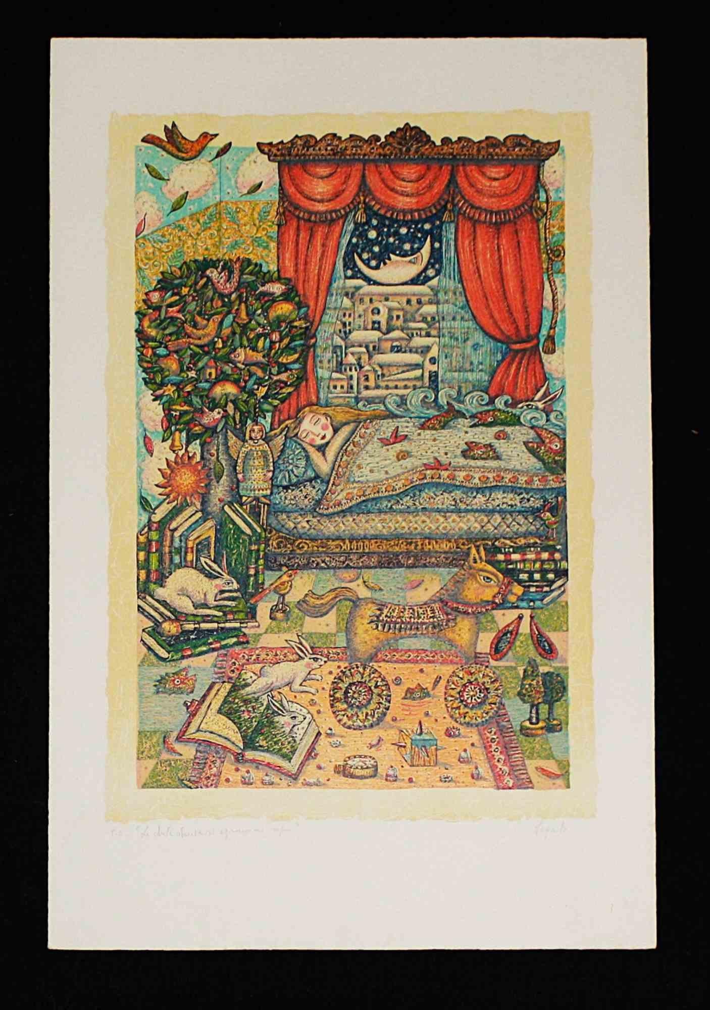 Engraving made on zinc plate on Sicar paper 310 gr/m2, paper size 70cm x 50cm, work size 60cm x 40cm. Excellent condition, slight signs of use, no defects.

Cynthia Segato was born in Rome in 1958. She graduated in Astronomy and attended the Scuola
