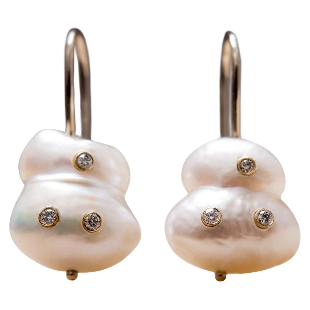 Cyntia Miglio Baroque Pearl 
Diamond Hook Earrings For Sale