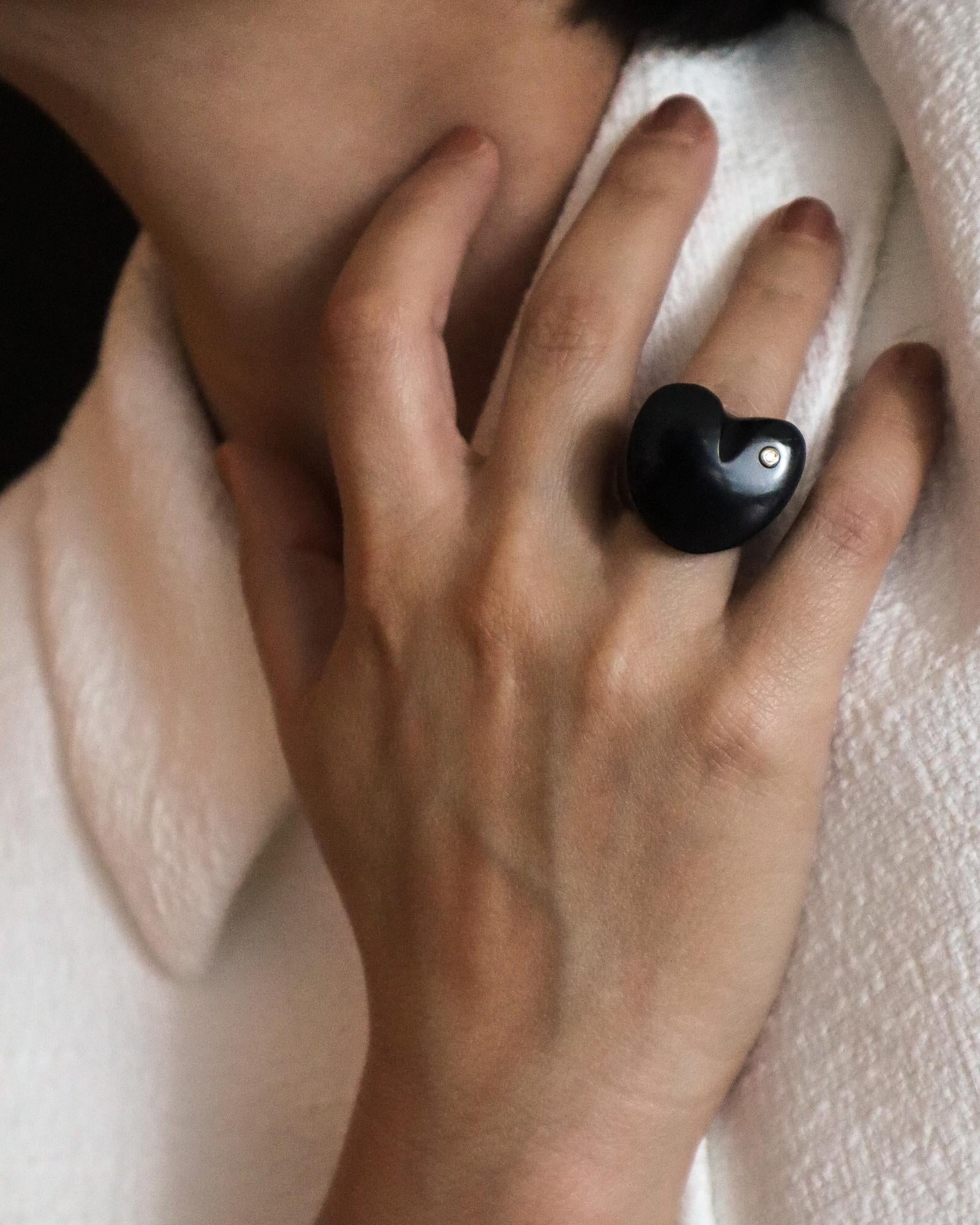 Cyntia Miglio Black Onyx Sculpt Ring with a Diamond For Sale 5