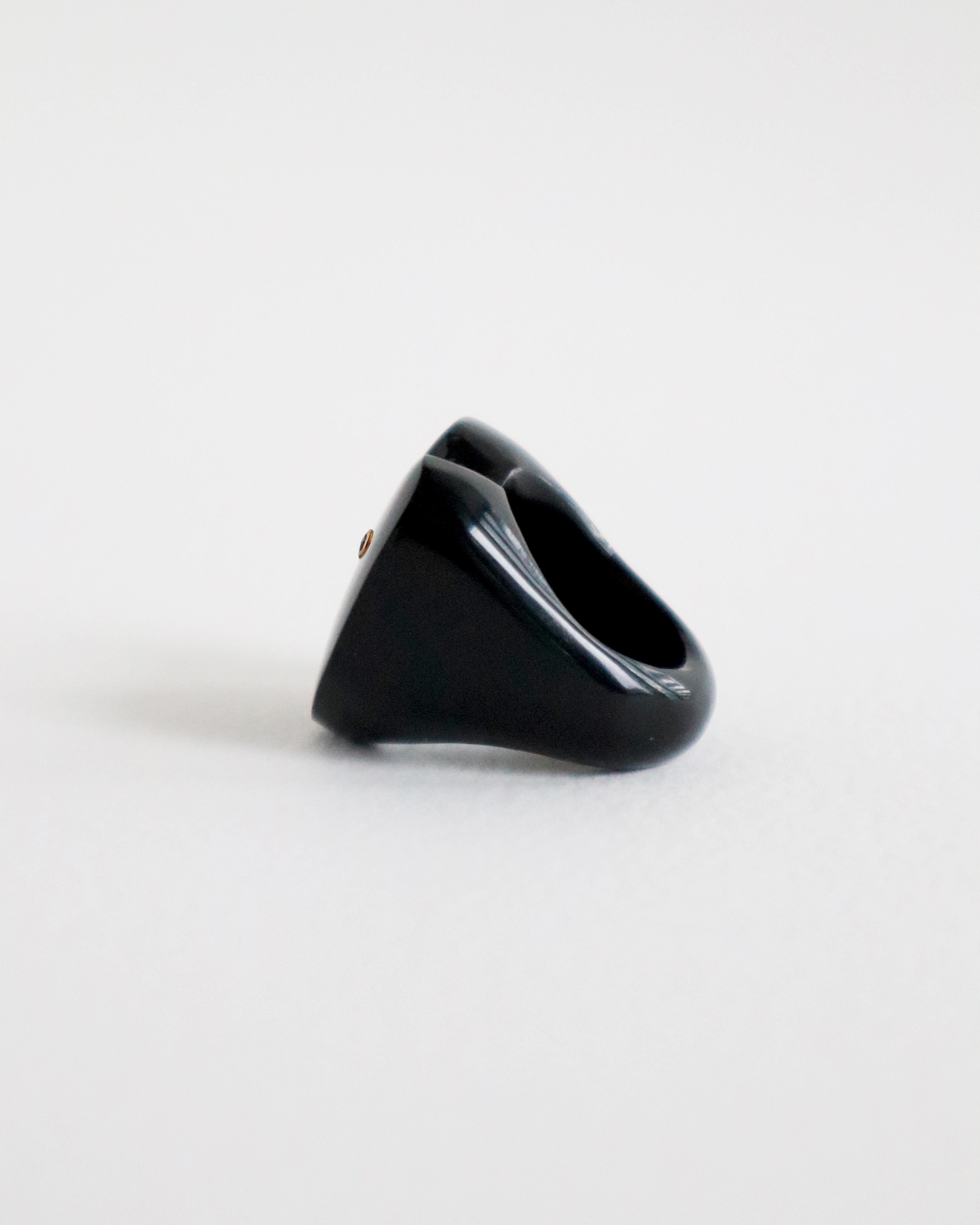 Modern Cyntia Miglio Black Onyx Sculpt Ring with a Diamond For Sale