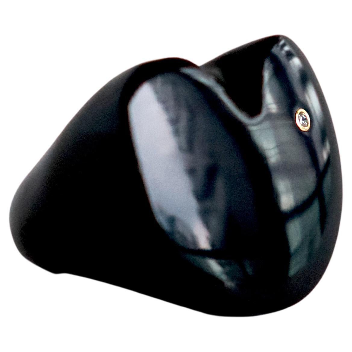 Cyntia Miglio Black Onyx Sculpt Ring with a Diamond For Sale
