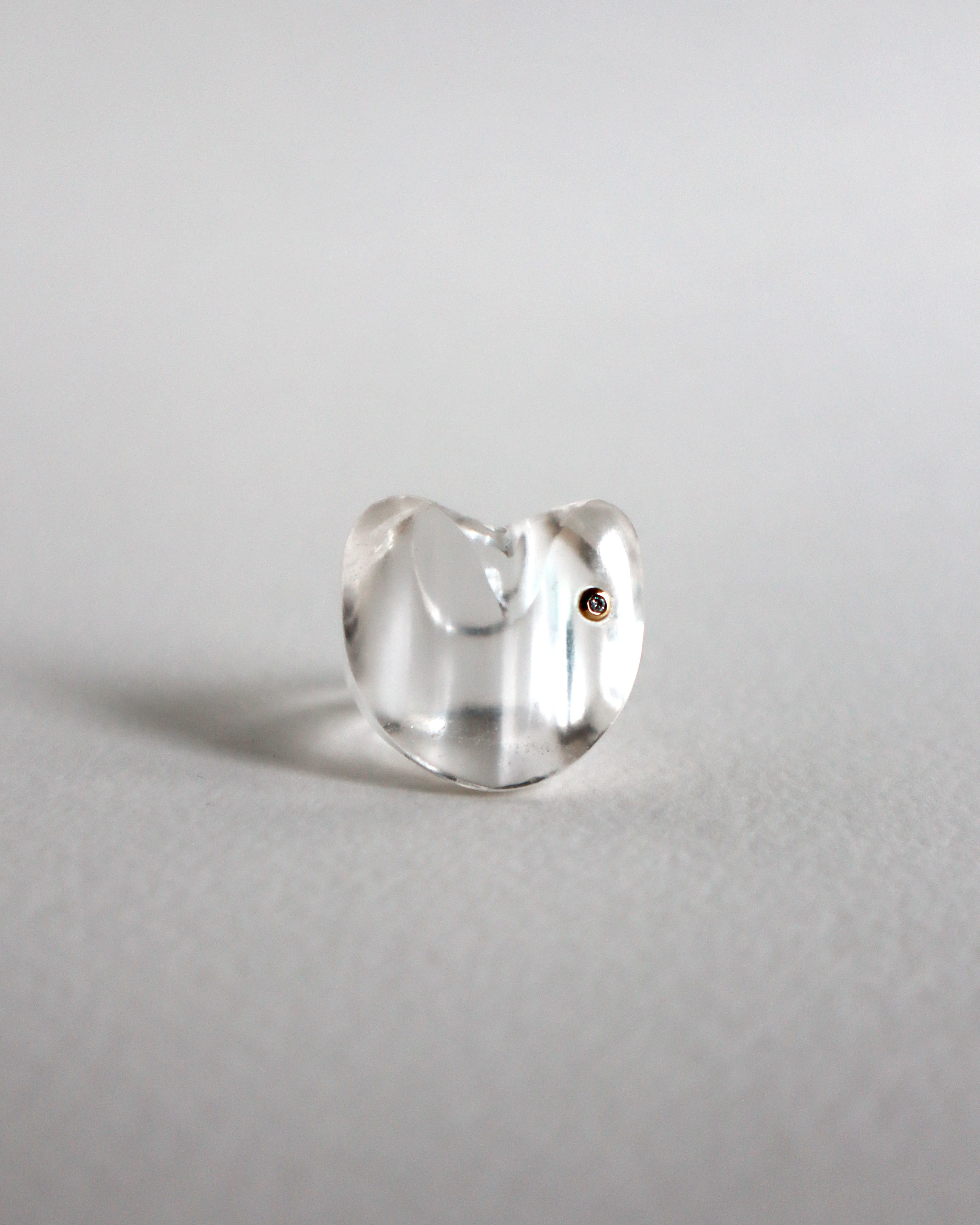 Modern Cyntia Miglio Clear Quartz Sculpt Ring with a Diamond For Sale