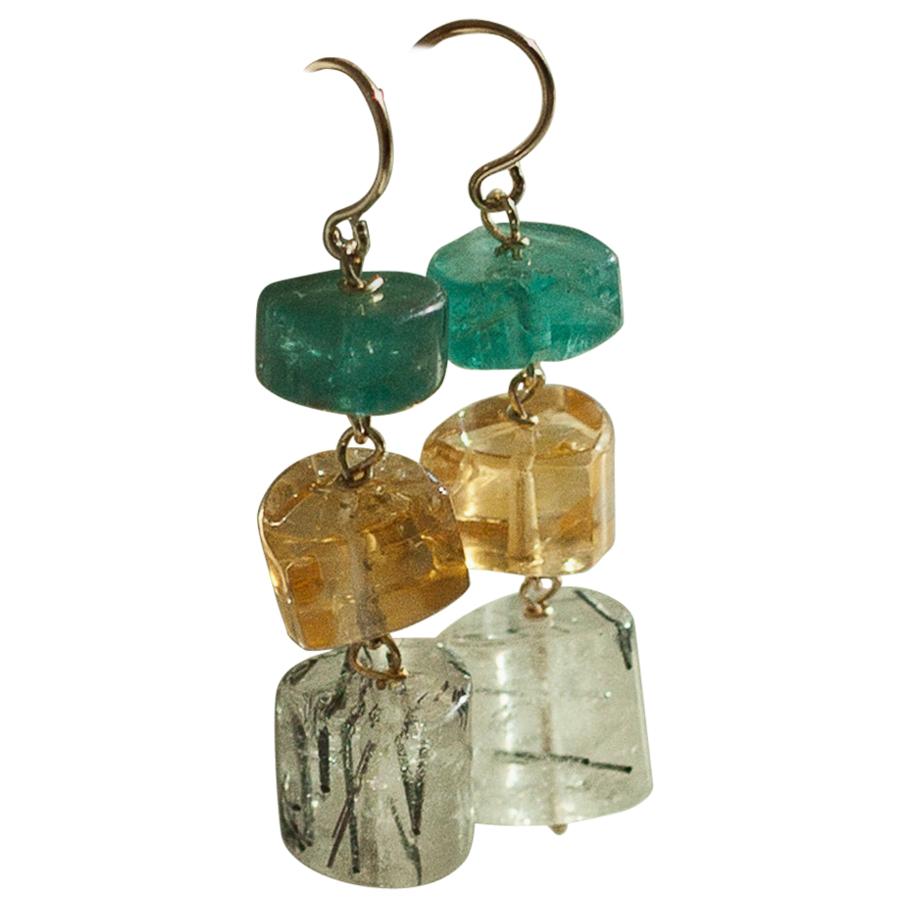 Cyntia Miglio Dangle Earrings with Semi-Precious Stones in 14 Karat