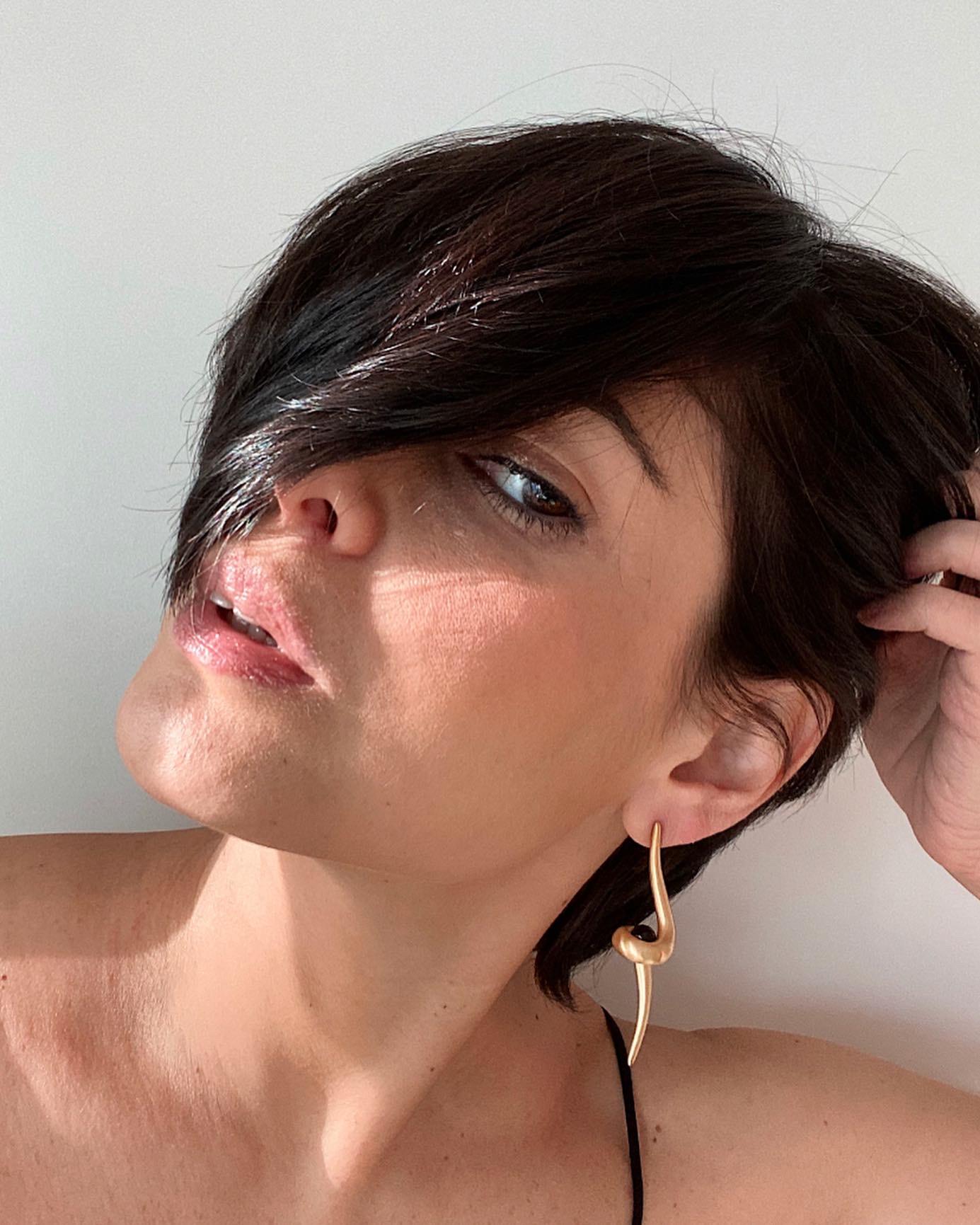 Modernist Cyntia Miglio Drop Earrings with Semi-Precious Stones