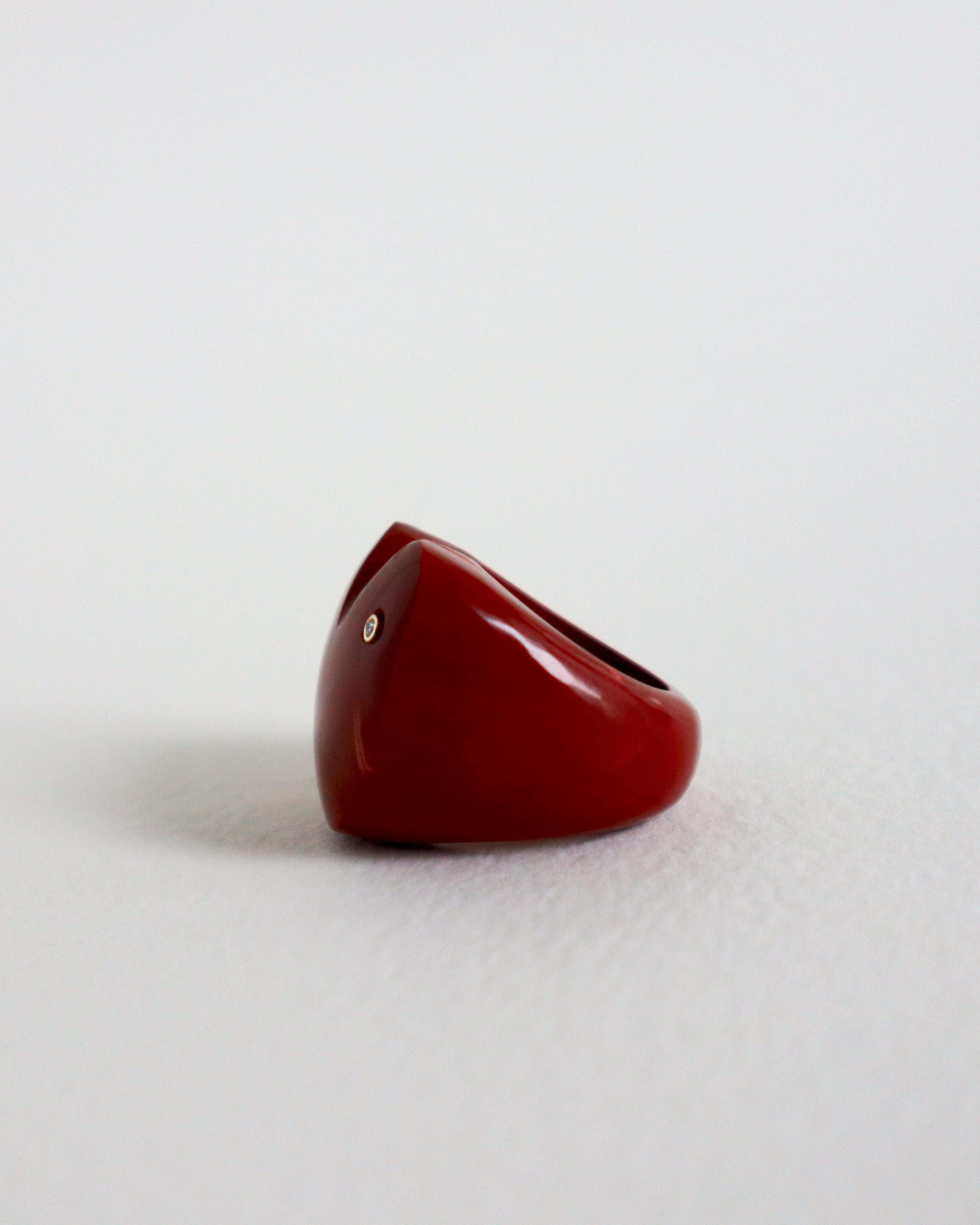 Cyntia Miglio Red Jasper Sculpt Ring with a Diamond In New Condition For Sale In Toronto, Ontario