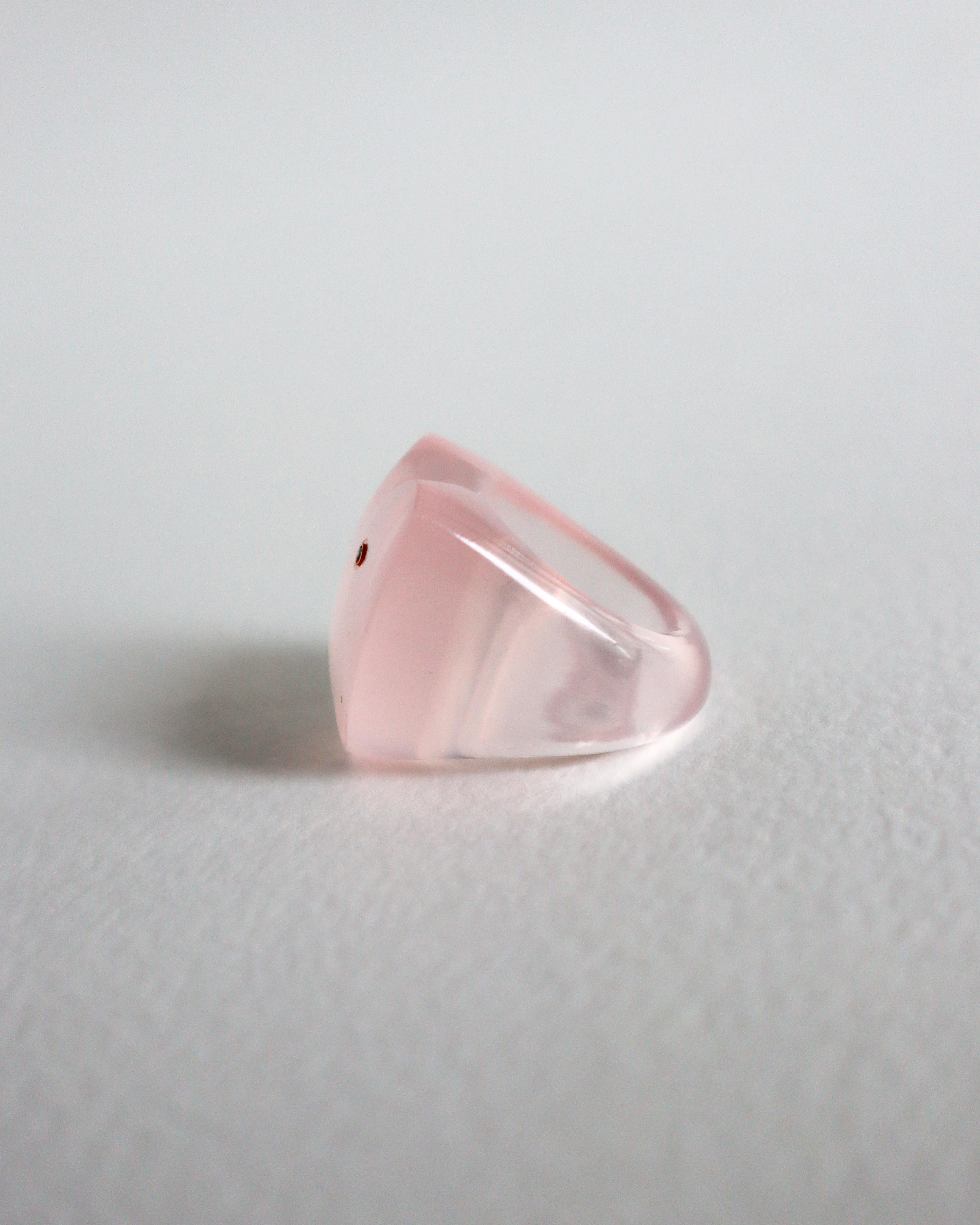 Modern Cyntia Miglio Rose Quartz Sculpt Ring with a Diamond For Sale
