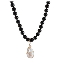Cyntia Miglio Semi-Precious Beaded Necklace with a Baroque Pearl Pendant
