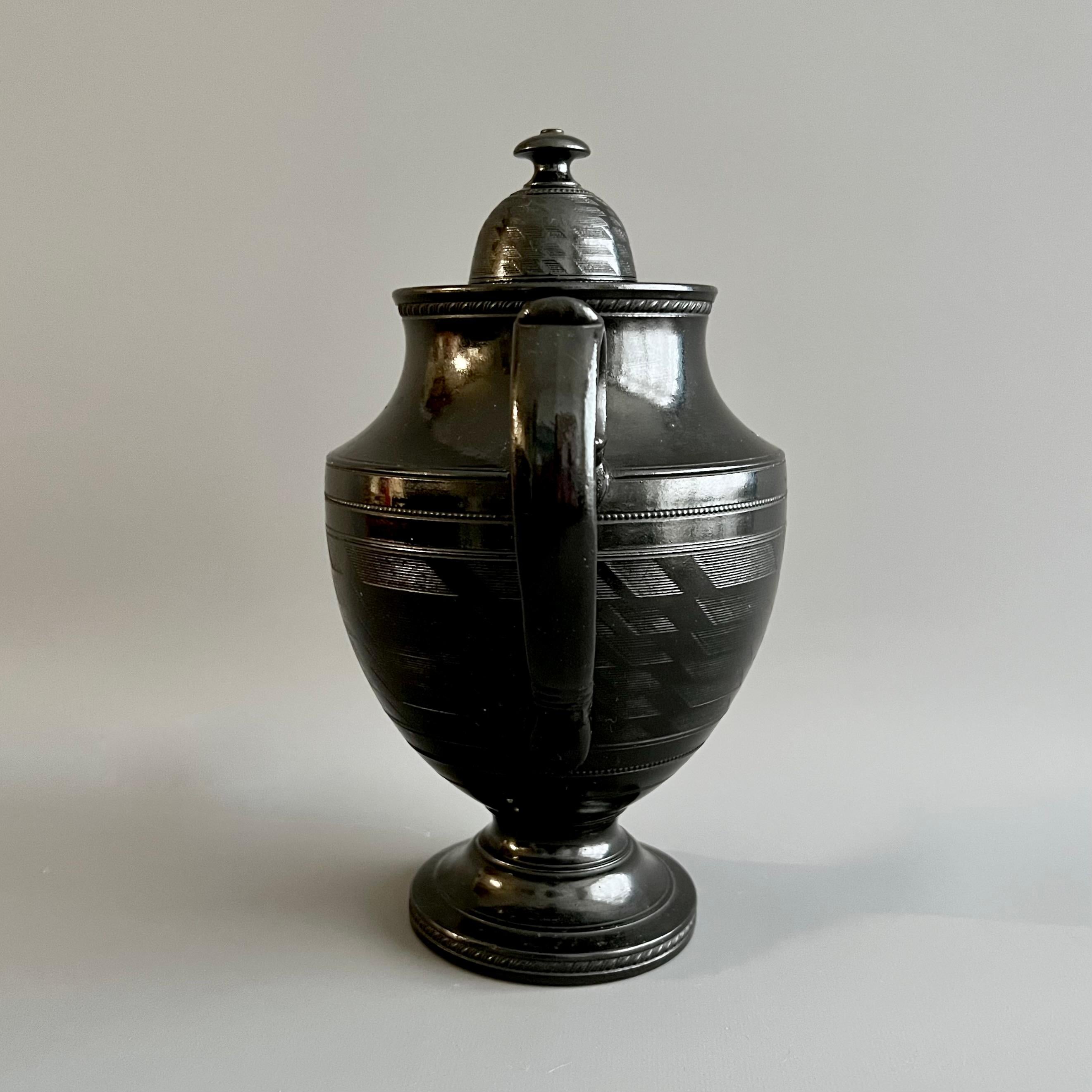 Cyples Coffee Pot, Black Basalt, Engine Turned Neoclassical, circa 1820 In Good Condition In London, GB