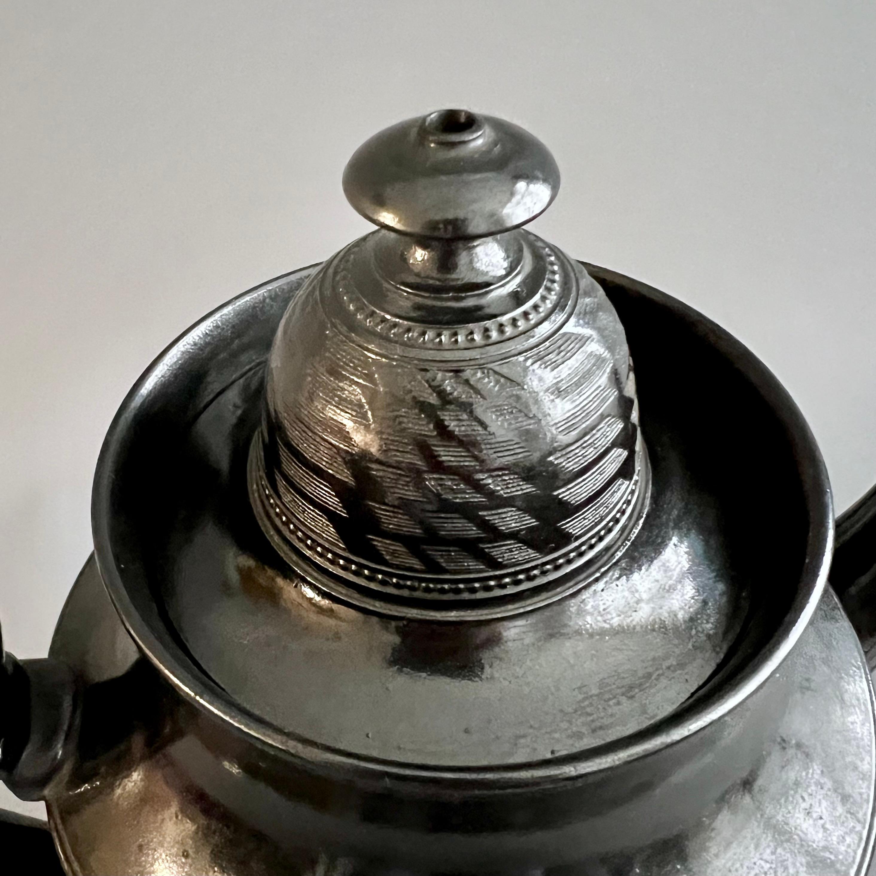 Stoneware Cyples Coffee Pot, Black Basalt, Engine Turned Neoclassical, circa 1820