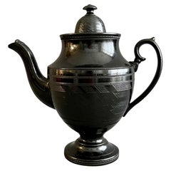 Cyples Coffee Pot, Black Basalt, Engine Turned Neoclassical, circa 1820
