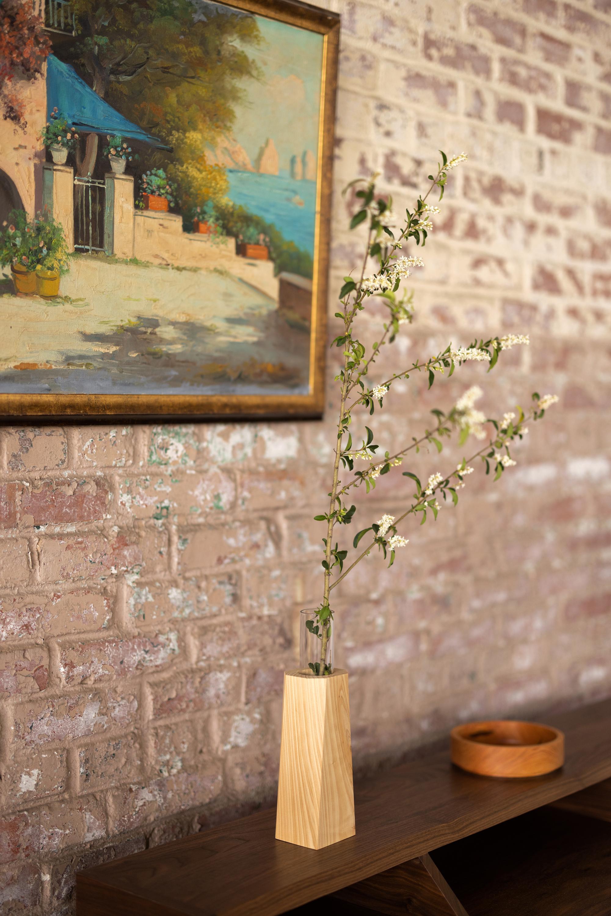 Woodwork Cypress and Glass Vase  Facet Flower Vase by Alabama Sawyer For Sale