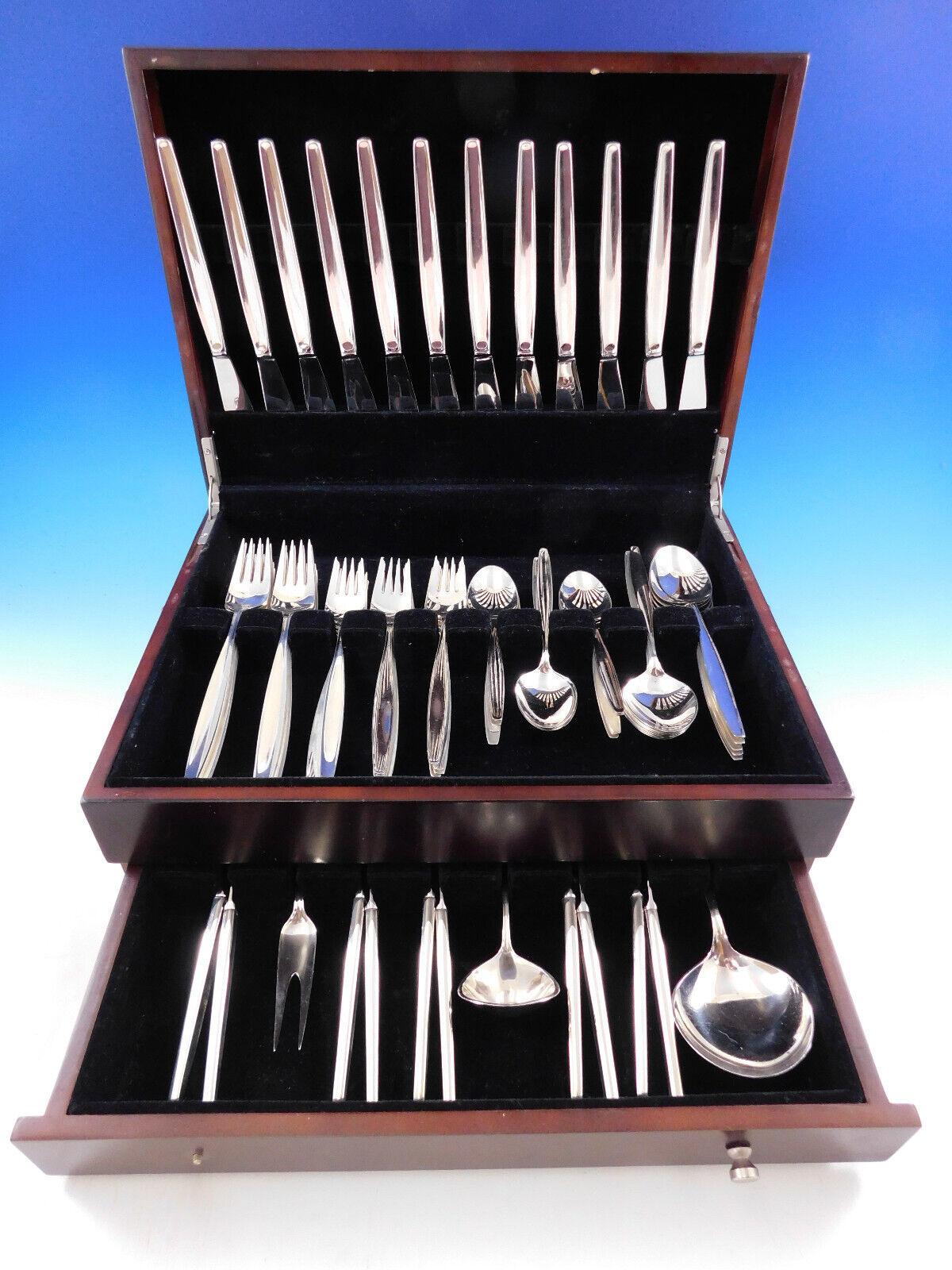 Cypress by Georg Jensen Sterling Silver Flatware Set for 12 Service 75 Pc Dinner For Sale 3