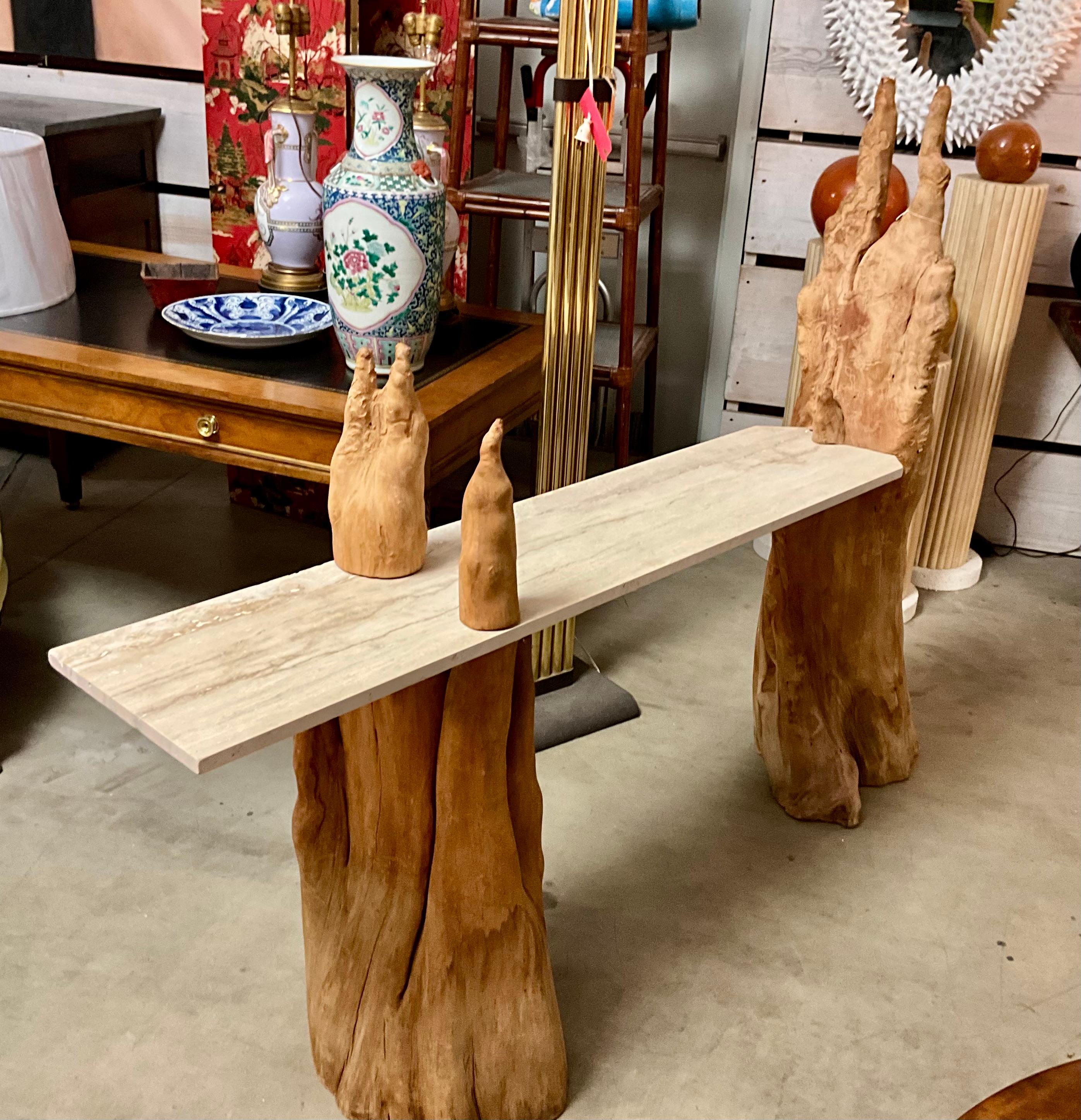 Consolle a ginocchio in travertino Cypress in vendita 4