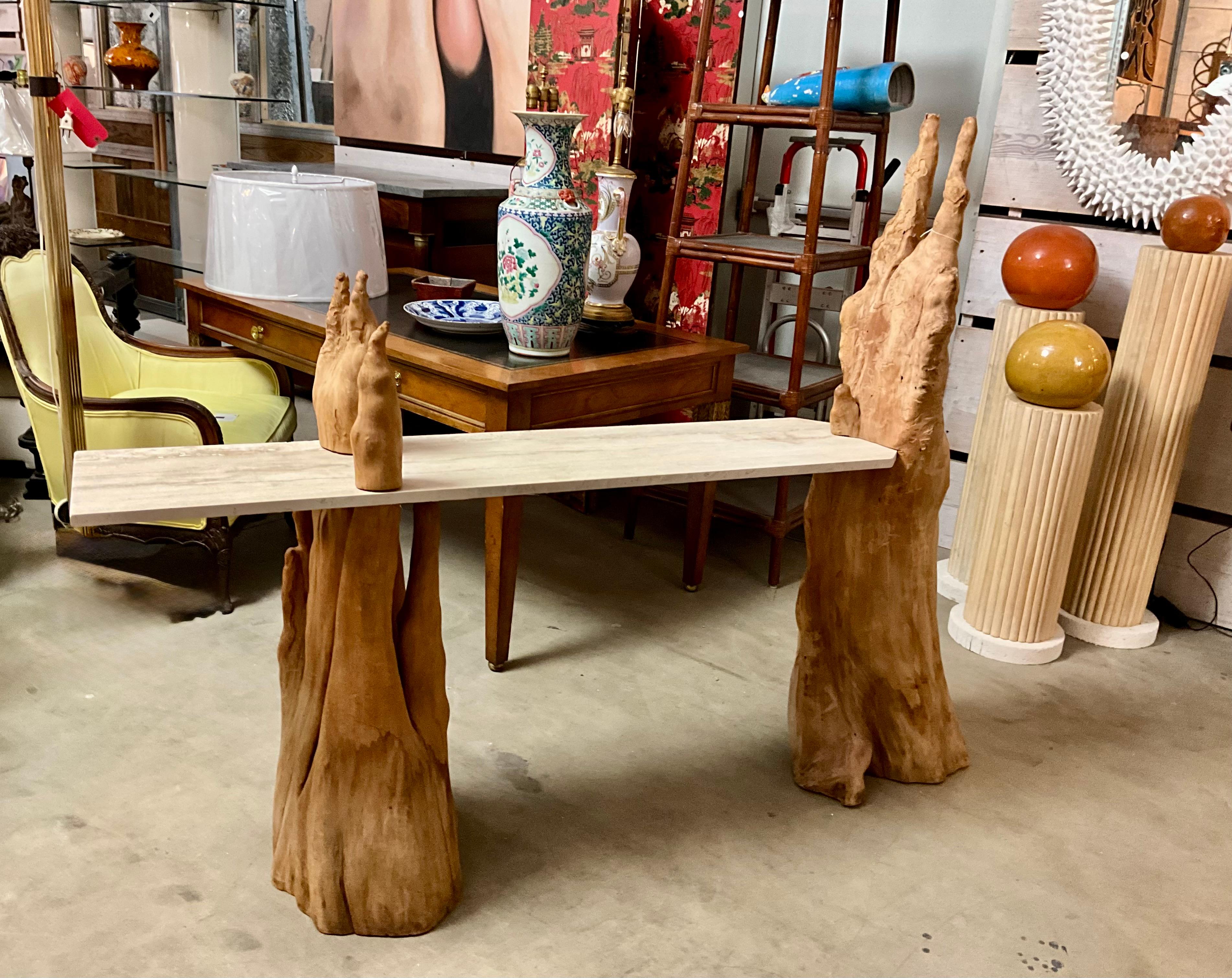 Consolle a ginocchio in travertino Cypress in vendita 5
