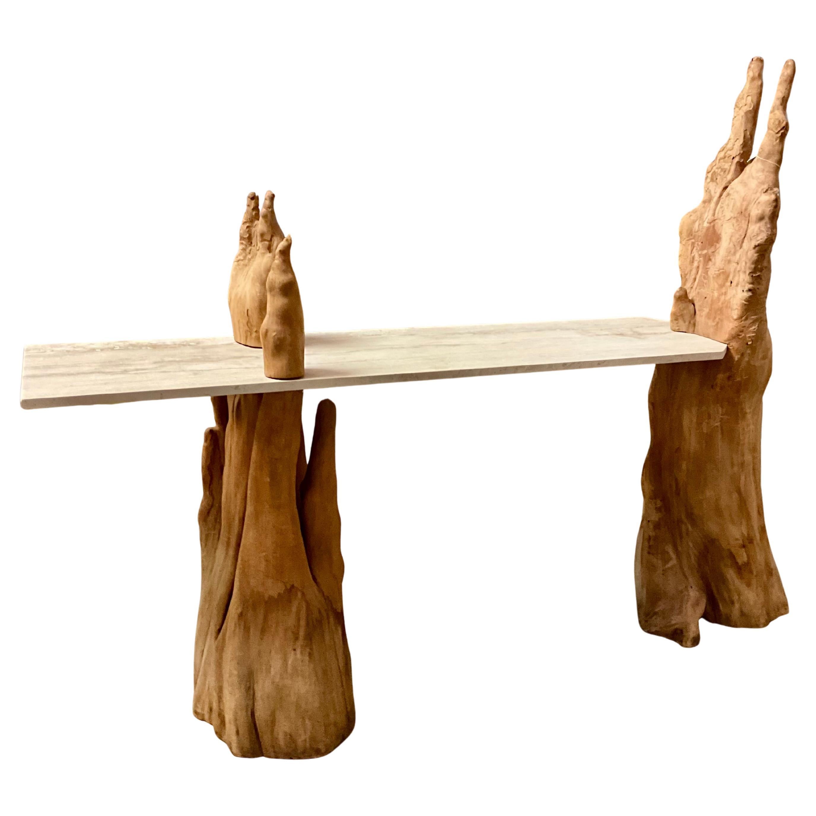 Cypress knee console travertine