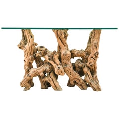 Cypress Root Console Table with Glass Top