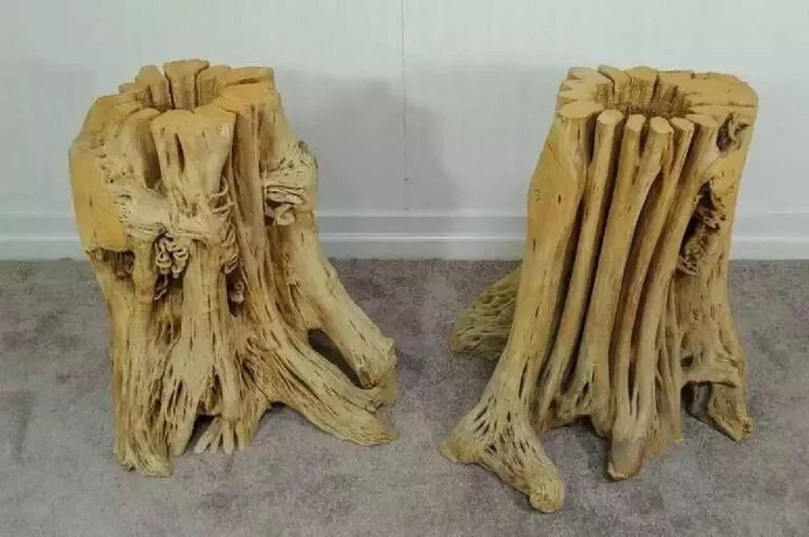 Vintage Cypress Tree Root Trunk Double Pedestal Bases. Very unique pair of pedestal bases of solid natural formed cypress tree roots/trunks. The listing is for the (2) bases only and does not include the glass table top. The glass top is just