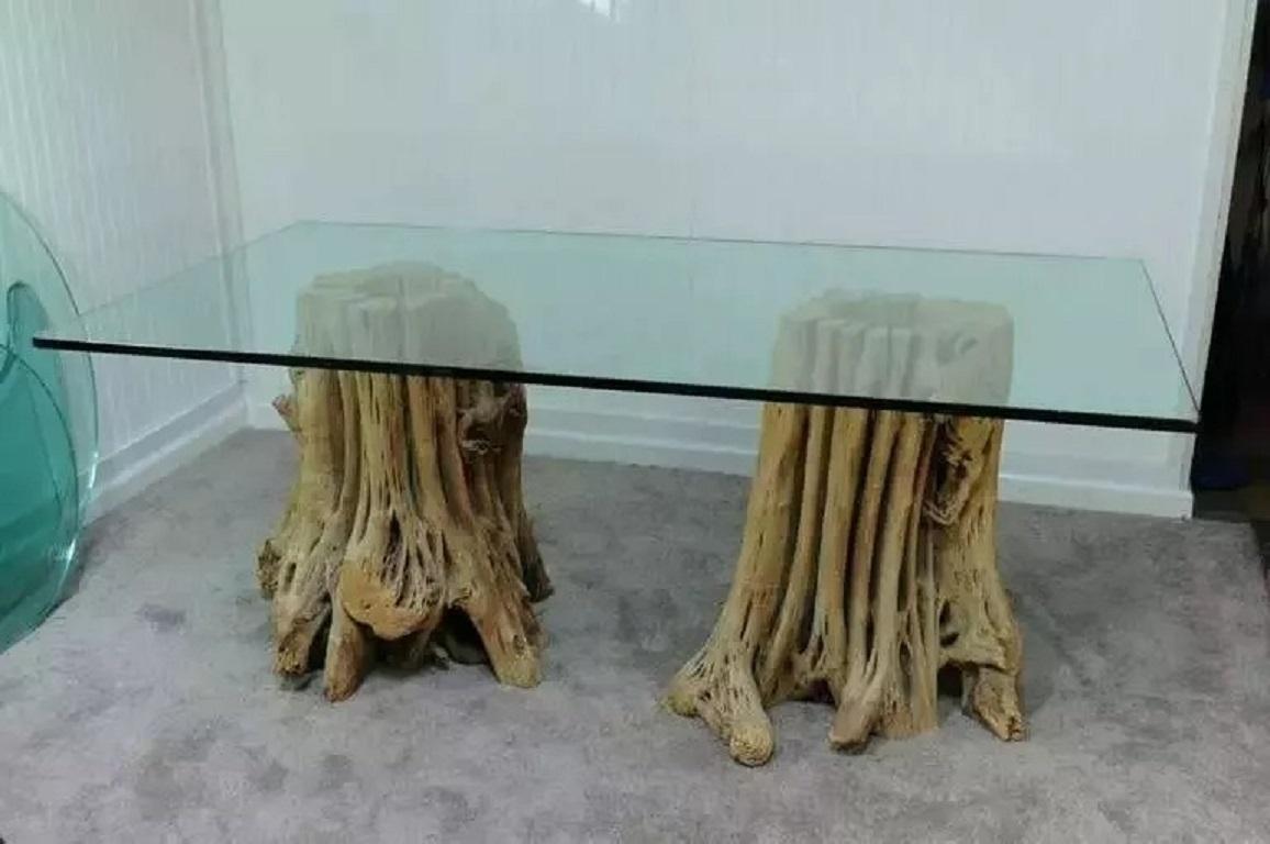 20th Century Cypress Tree Root Trunk Driftwood Dining Table Desk Double Pedestal Base - Pair For Sale