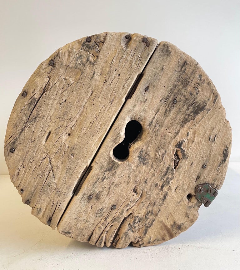 Cypress Wood Side Table Carved From a Stump Bucket with Lid For Sale at