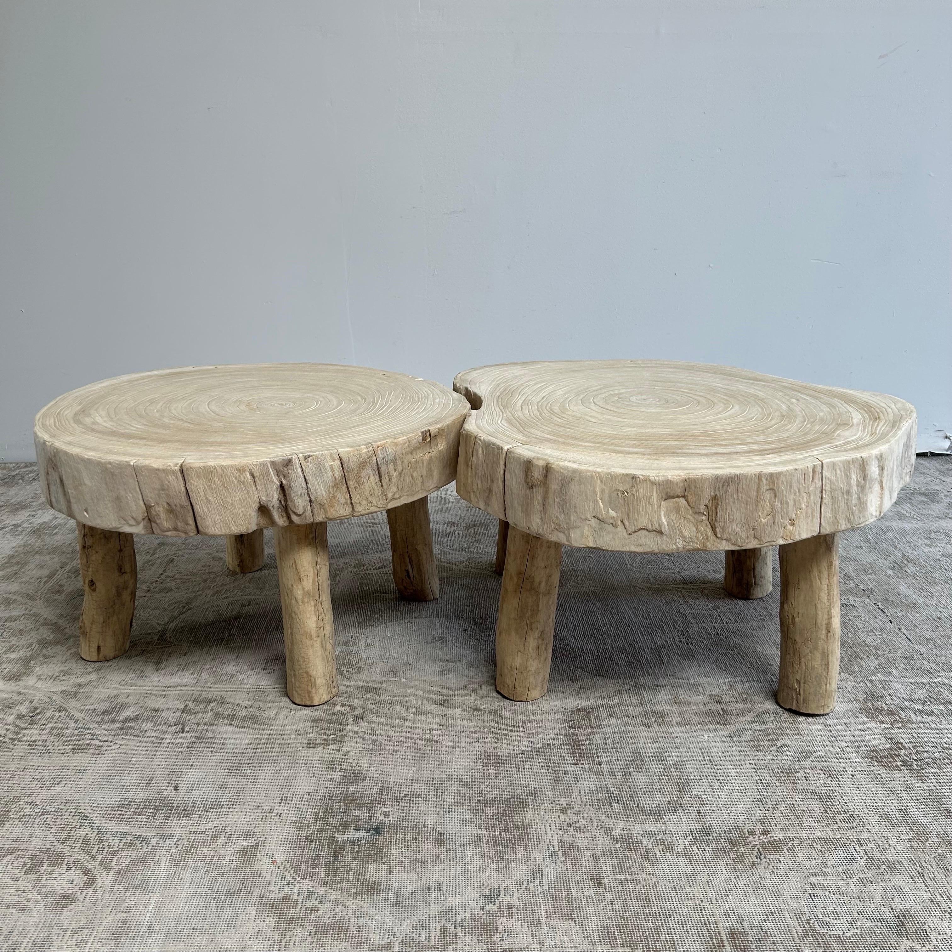 Cypress slice stump coffee tables pair
These just happened to work perfectly together so we paired them up. Use them against each other or separate them, they make the perfect pair of tables to set in front of a sofa.
Size of each item:
33” rd. X