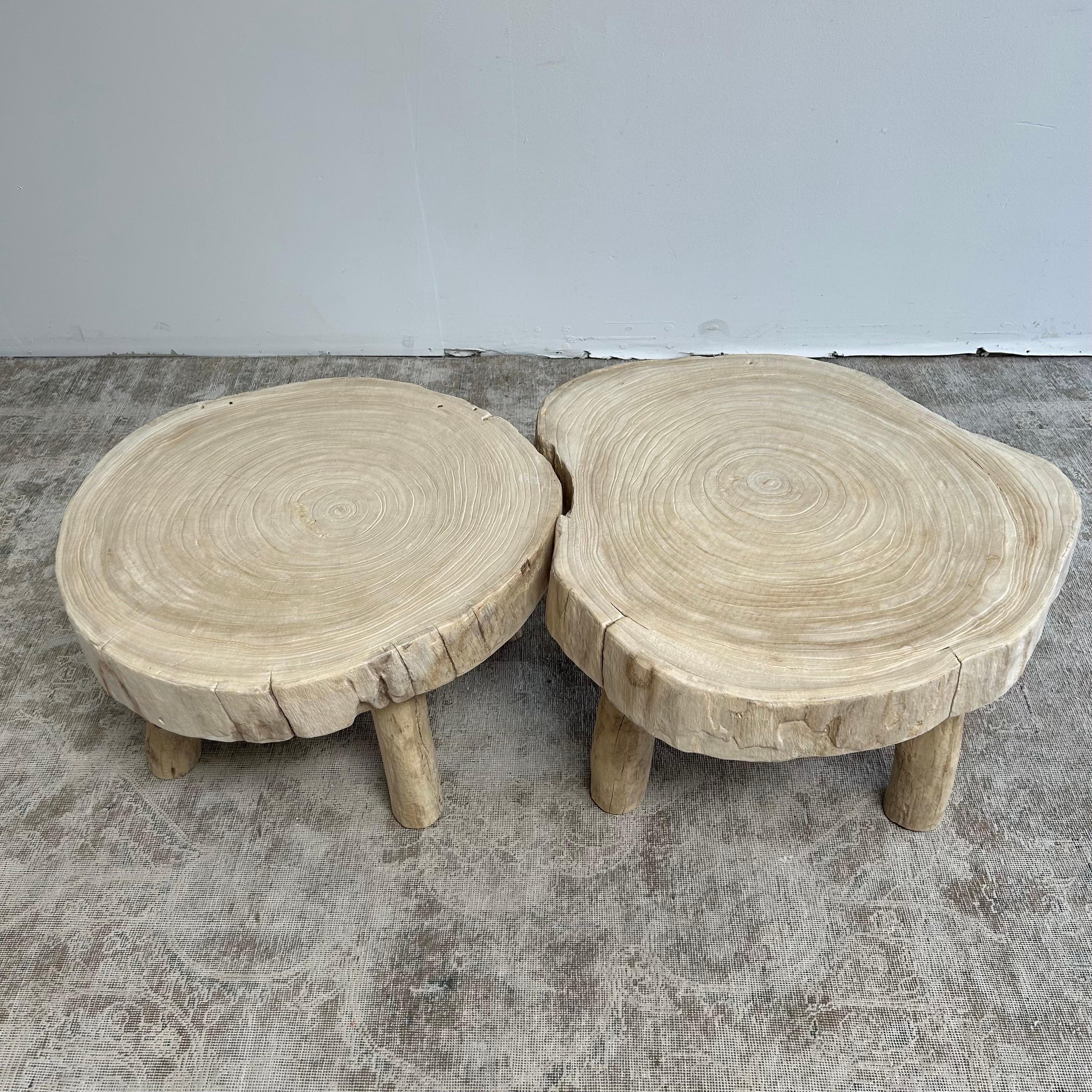 Organic Modern Cypress Wood Stump Slice Coffee Table Set For Sale