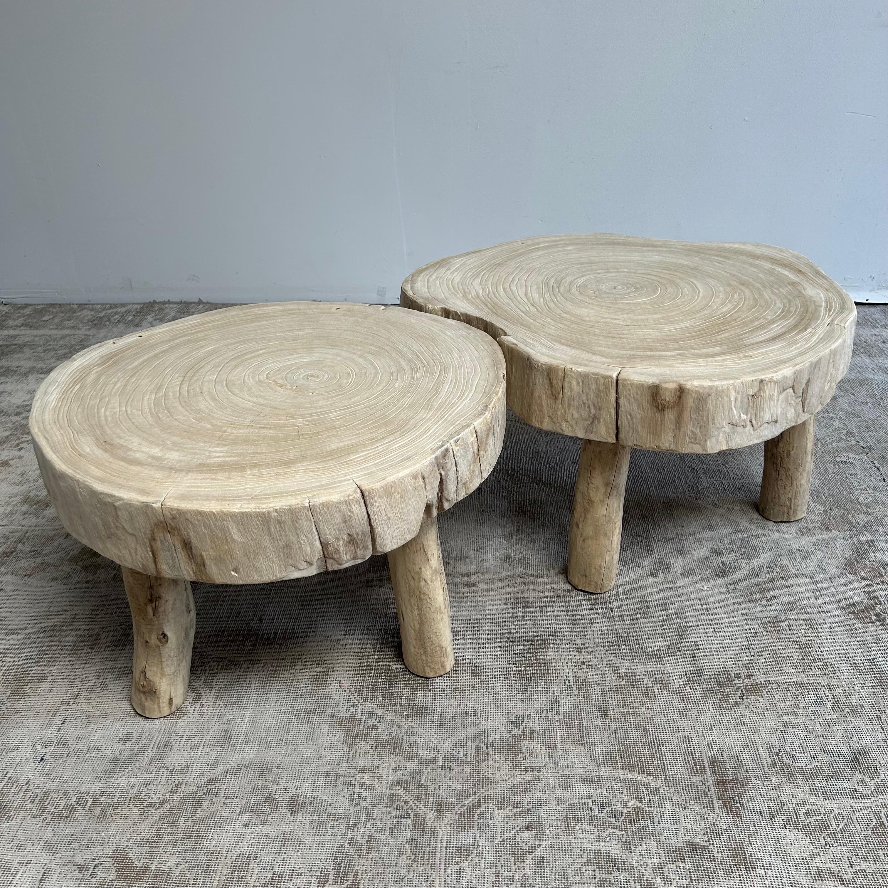 Cypress Wood Stump Slice Coffee Table Set In Good Condition For Sale In Brea, CA