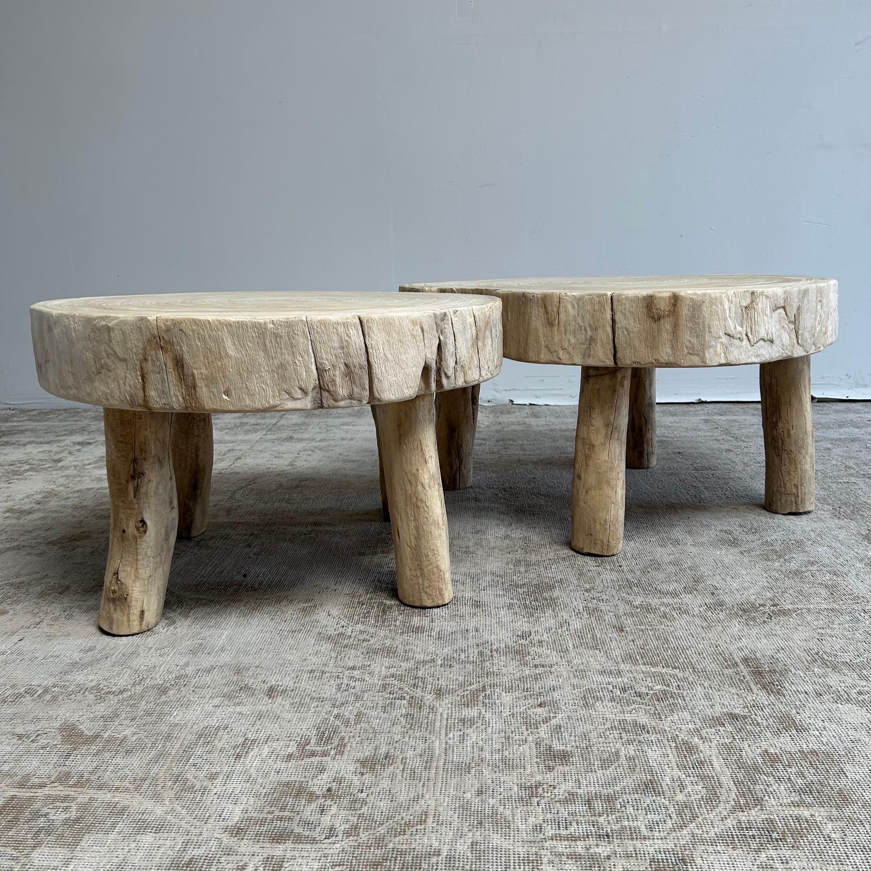 Contemporary Cypress Wood Stump Slice Coffee Table Set For Sale