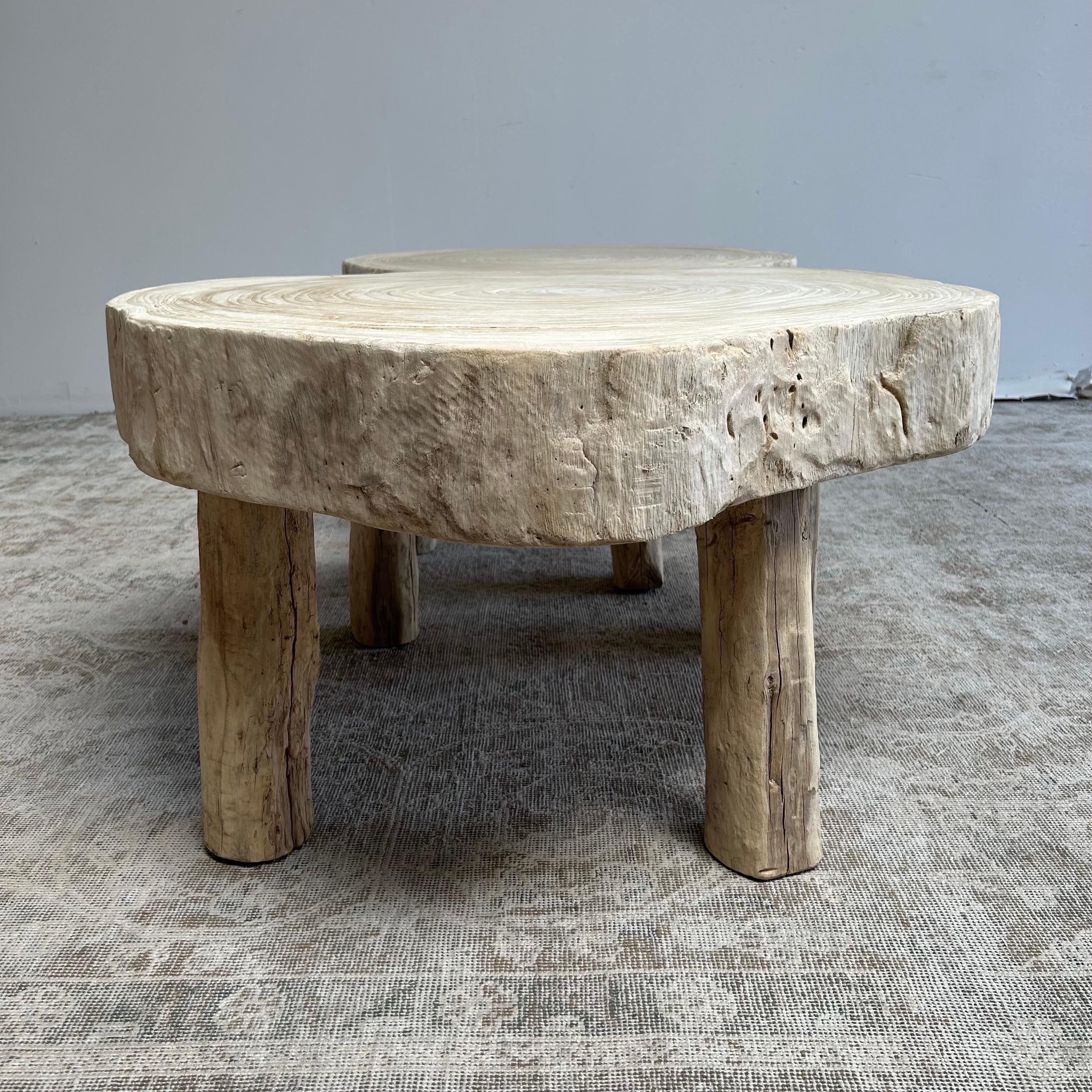 Cypress Wood Stump Slice Coffee Table Set For Sale 2