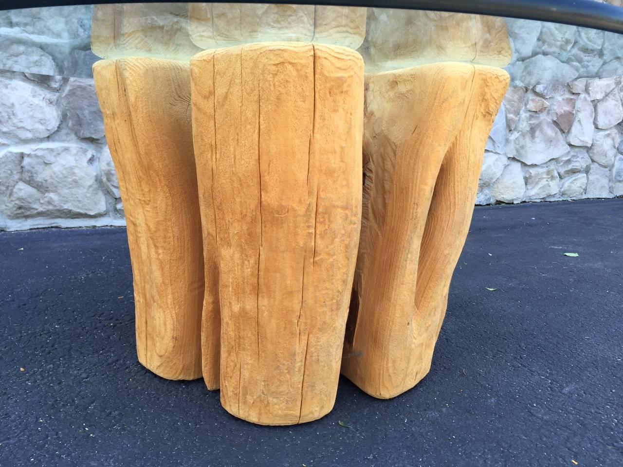 Rustic Cypress Wood Tree Trunk Coffee Table For Sale