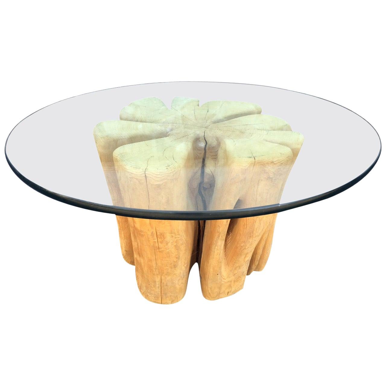 Cypress Wood Tree Trunk Coffee Table For Sale