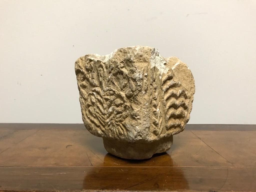 Hand-Carved Cypriot Byzantine Limestone Mortar with Craved Abstract Decoration For Sale