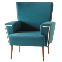 Fauteuil de Cyprus avec tissu en velours turquoise