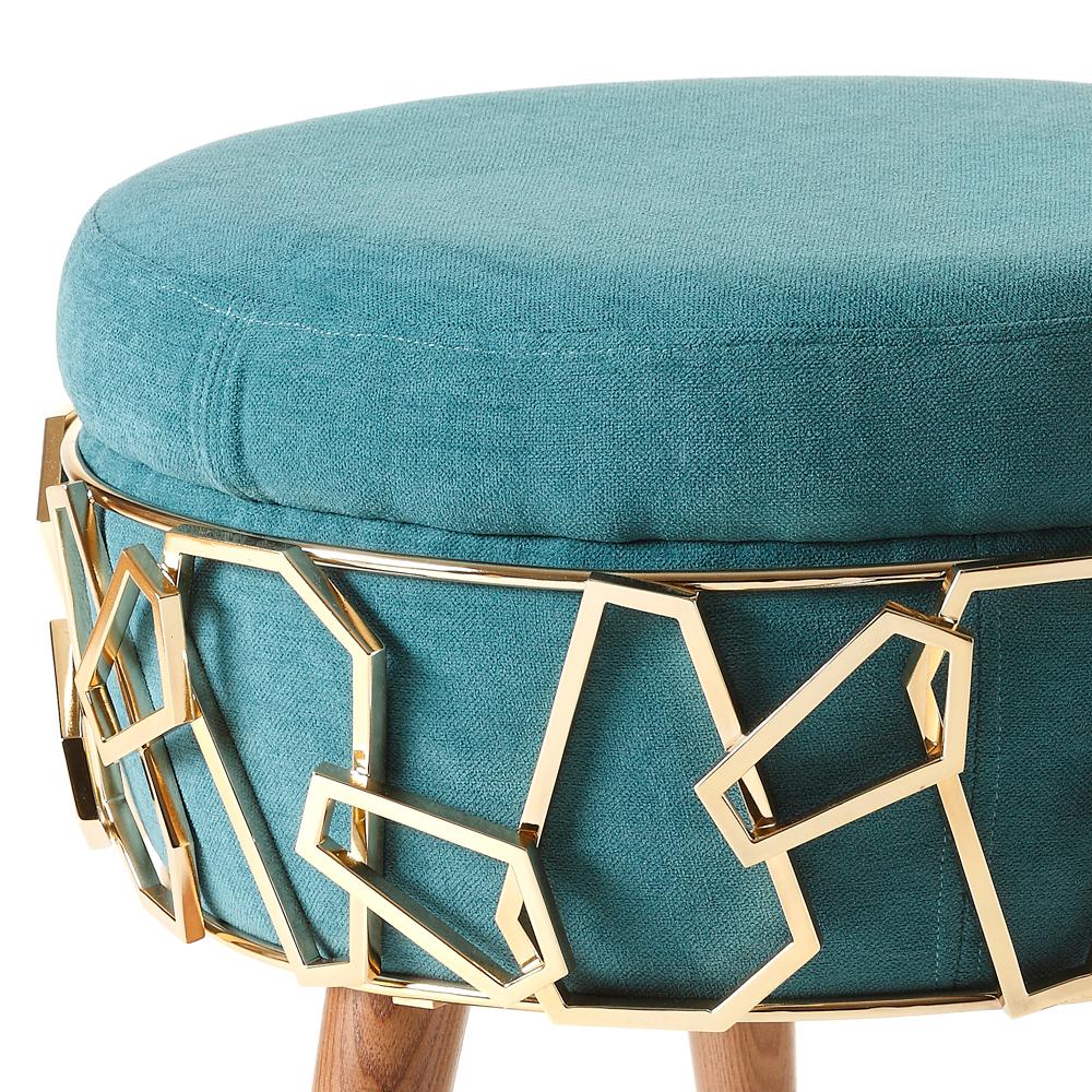 Fait main Tabouret de Cyprus avec tissu en velours turquoise en vente