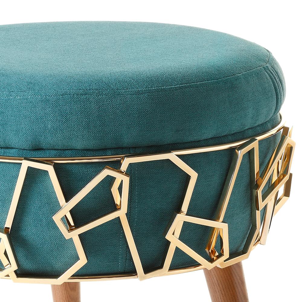 Portuguese Cyprus Stool with Turquoise Velvet Fabric For Sale